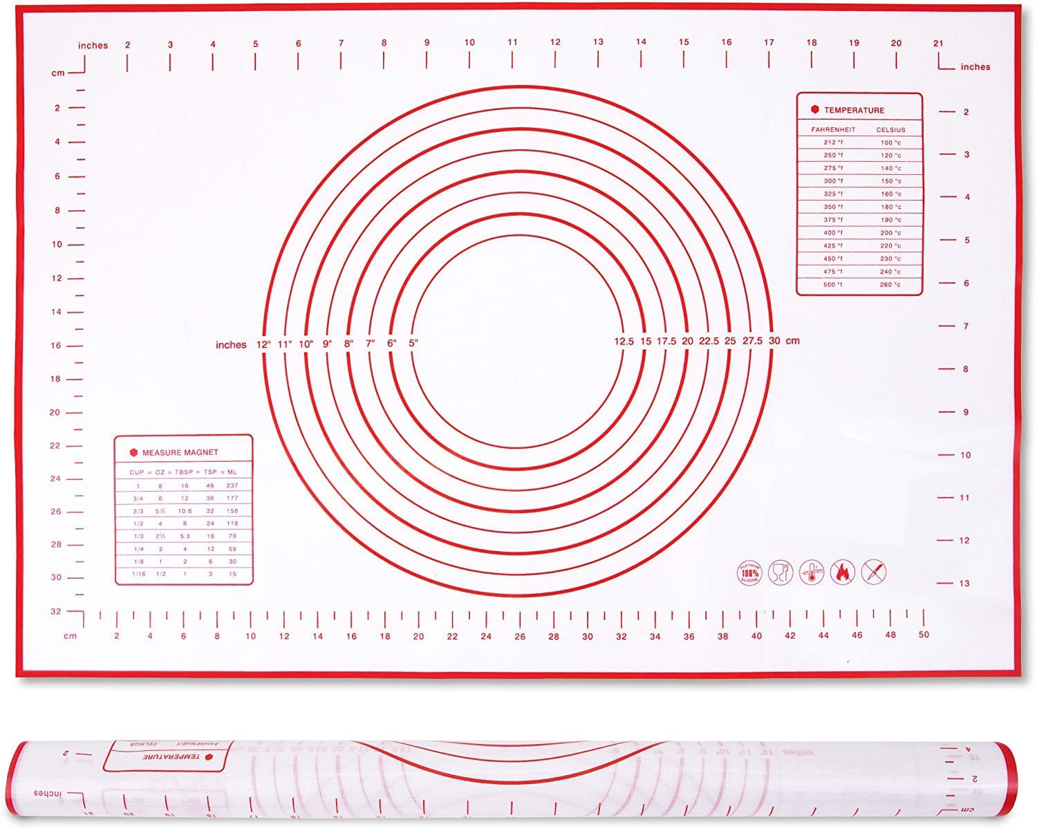 Non-Slip Silicone Pastry Mat - Thick Non-Stick Baking Mat for Rolling Dough, Pie Crust, Pizza & Cookies - Easy Clean Kneading Mat - Perfect for Home Bakers & Professional Chefs