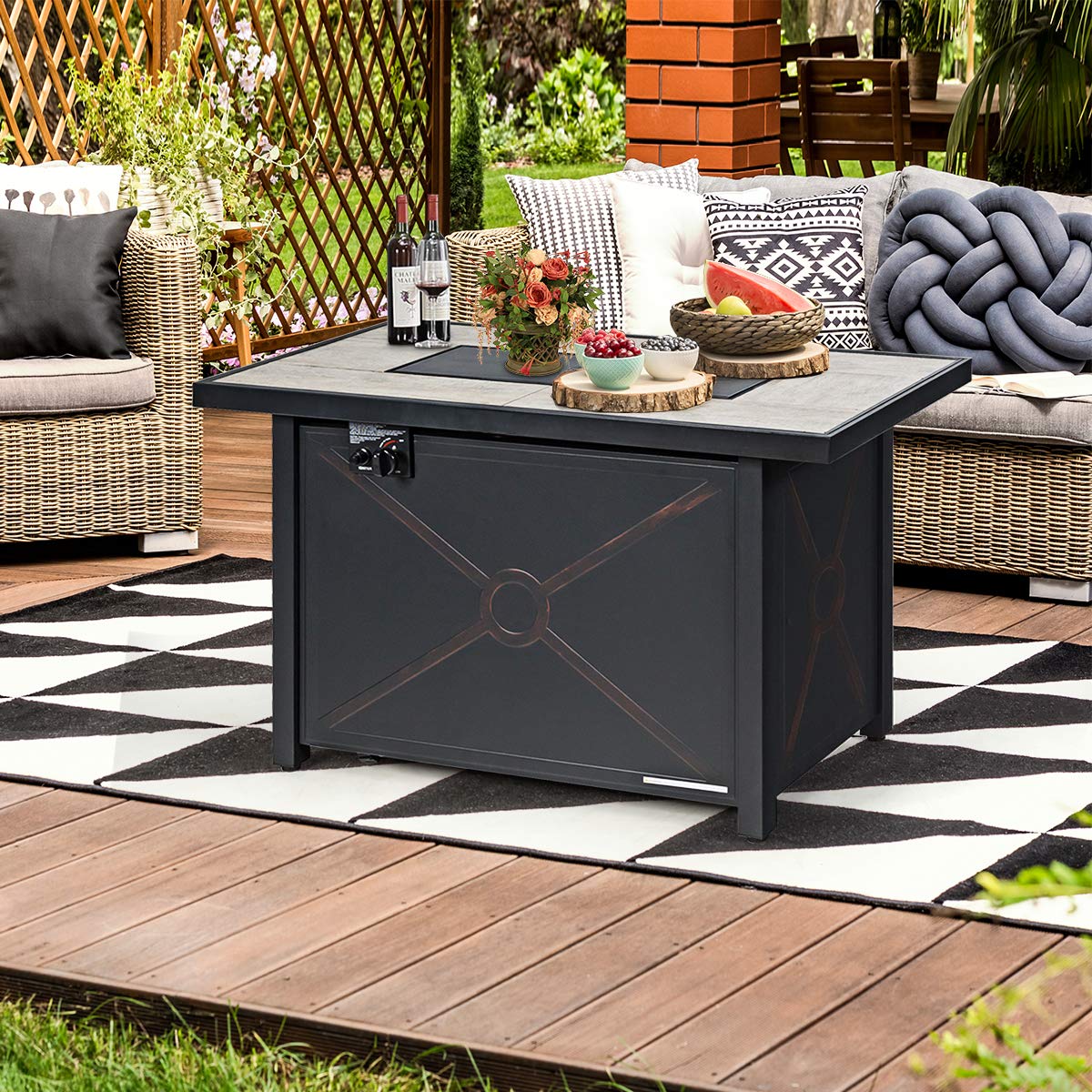 42 Inch Giantex Rectangular Propane Fire Pit Table with Ceramic Tabletop - 60,000 BTU Outdoor Gas Heater with Electronic Ignition, Lava Rocks, Waterproof Cover & Table Cover - Perfect for Patio, Backyard, Deck & Outdoor Gatherings