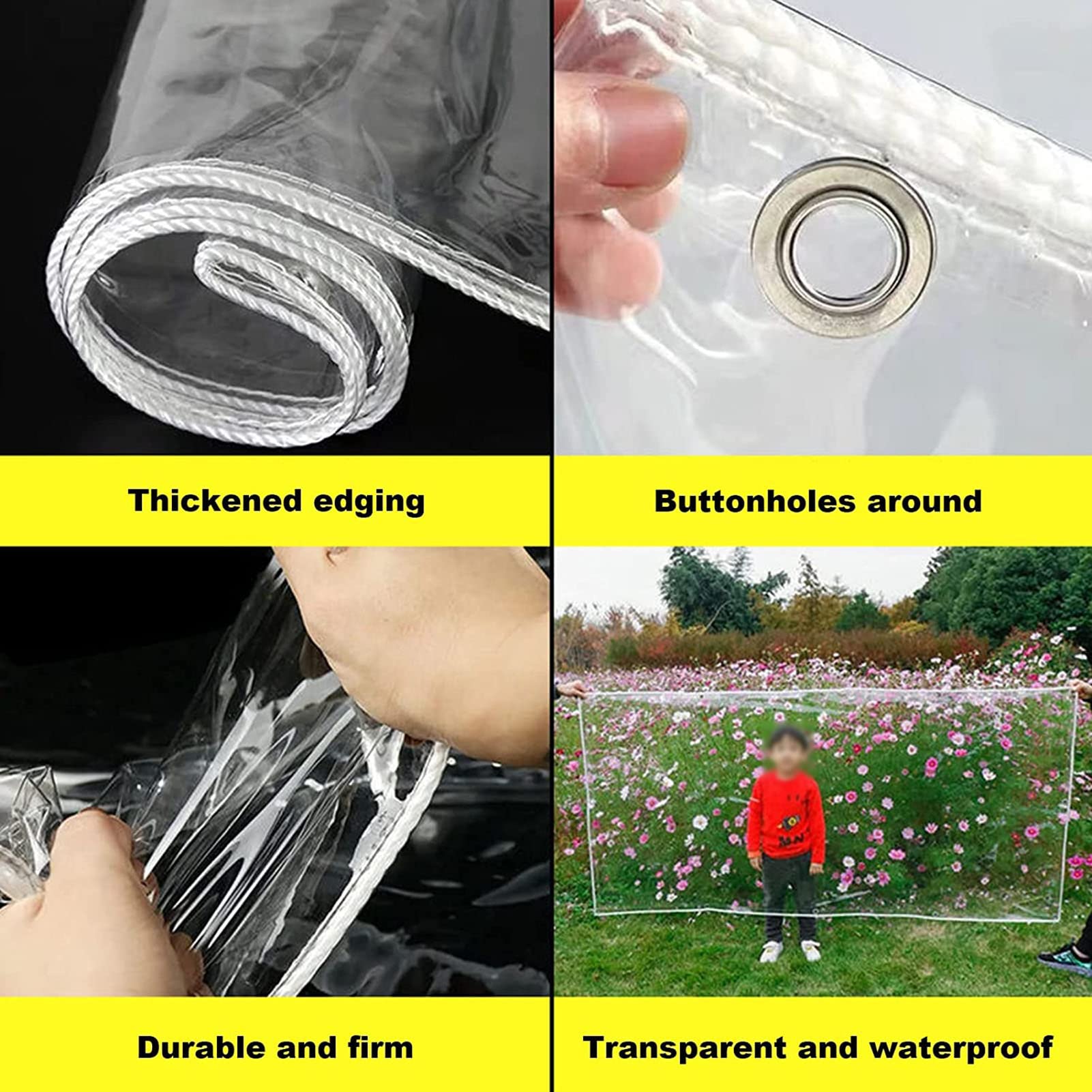 26x33Ft Transparent Waterproof PVC Tarp with Reinforced Eyelets - Heavy Duty Ripstop Windproof Tarpaulin for Outdoor Use | Boat Cover, Patio Protection, Garden Plant Shelter, Camping & Emergency Cover (8×10m)