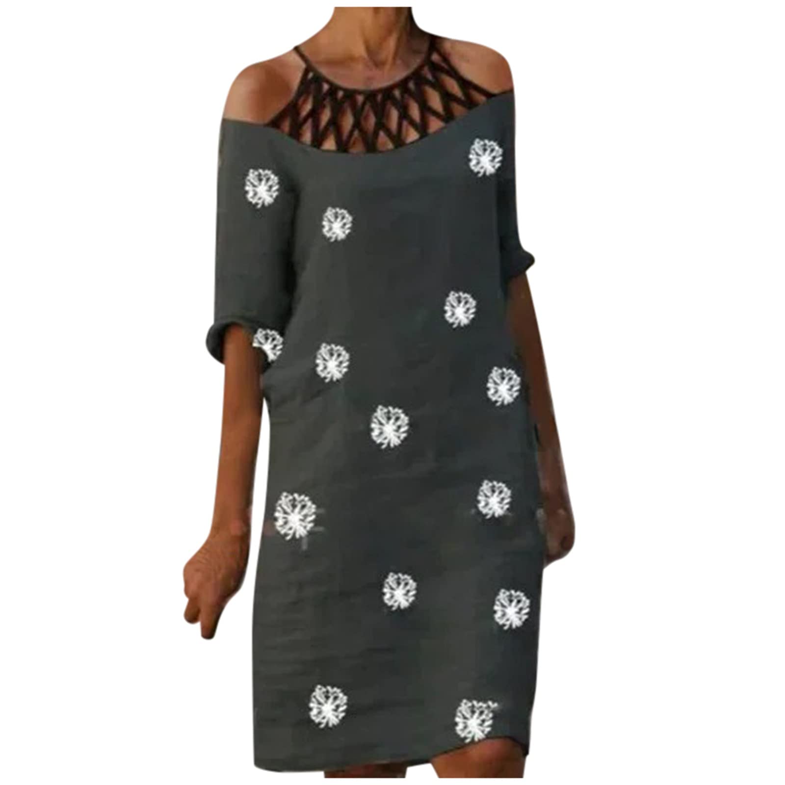 Women's Casual Hollow Halter Sundress with Butterfly Print - Half Sleeve Ringer Dress for Beach, Summer Outfits & Vacation Wear