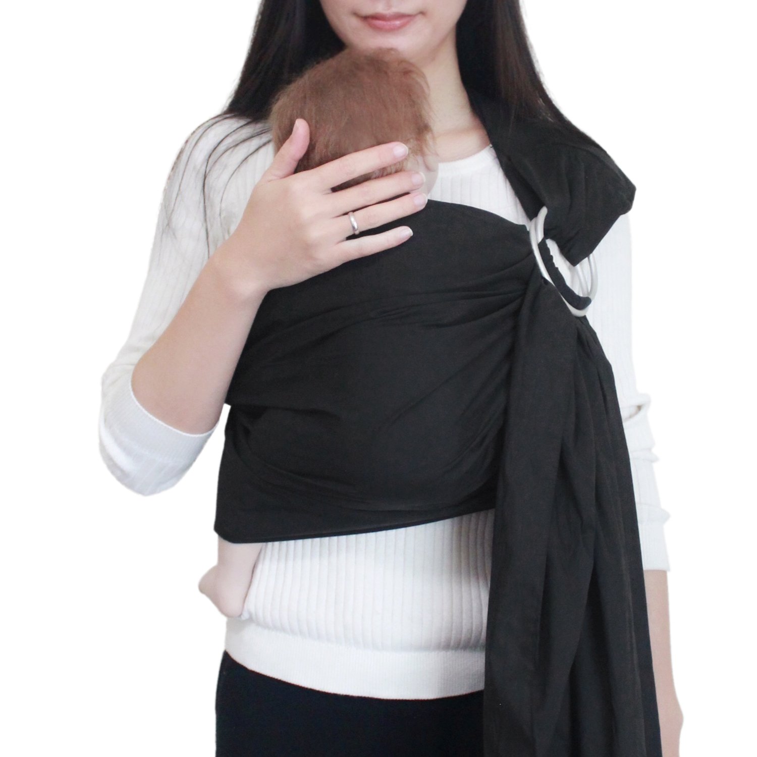 Soft Cotton Ring Sling Baby Carrier - Newborn to Toddler Wrap for Plus Size Parents | Adjustable & Ergonomic Infant Sling | Ideal Baby Shower Gift (Black) | Perfect for Hands-Free Parenting, Shopping & Outdoor Adventures