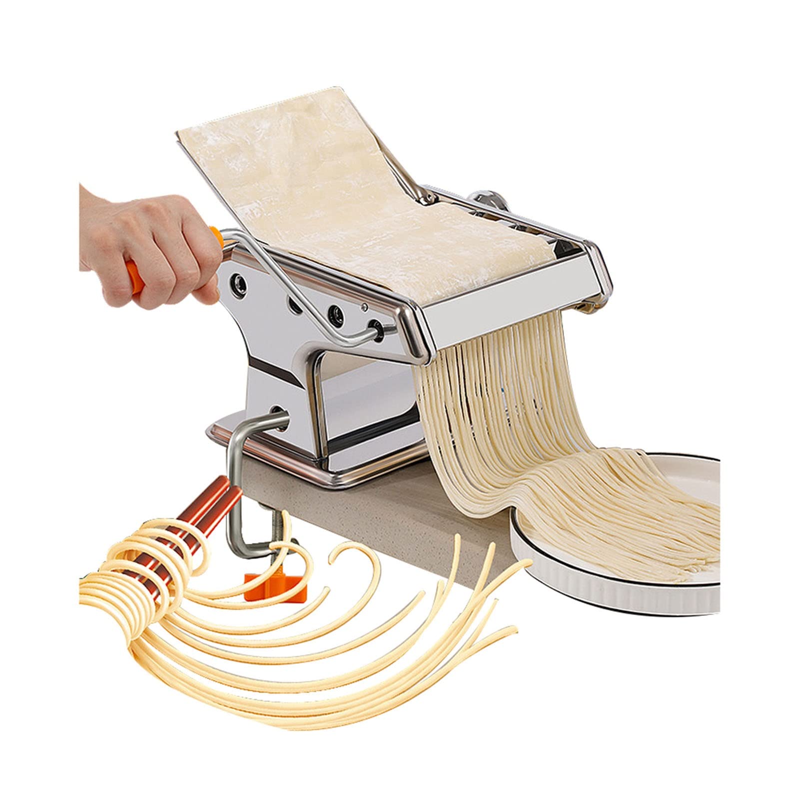 Stainless Steel Manual Pasta Maker Machine - Adjustable Thickness Hand Crank Noodle Maker with Alloy Rollers & 3 Cutter Heads - Perfect for Homemade Spaghetti, Fettuccini, Lasagna - Ideal for Italian Cuisine, Family Cooking & Restaurant Use