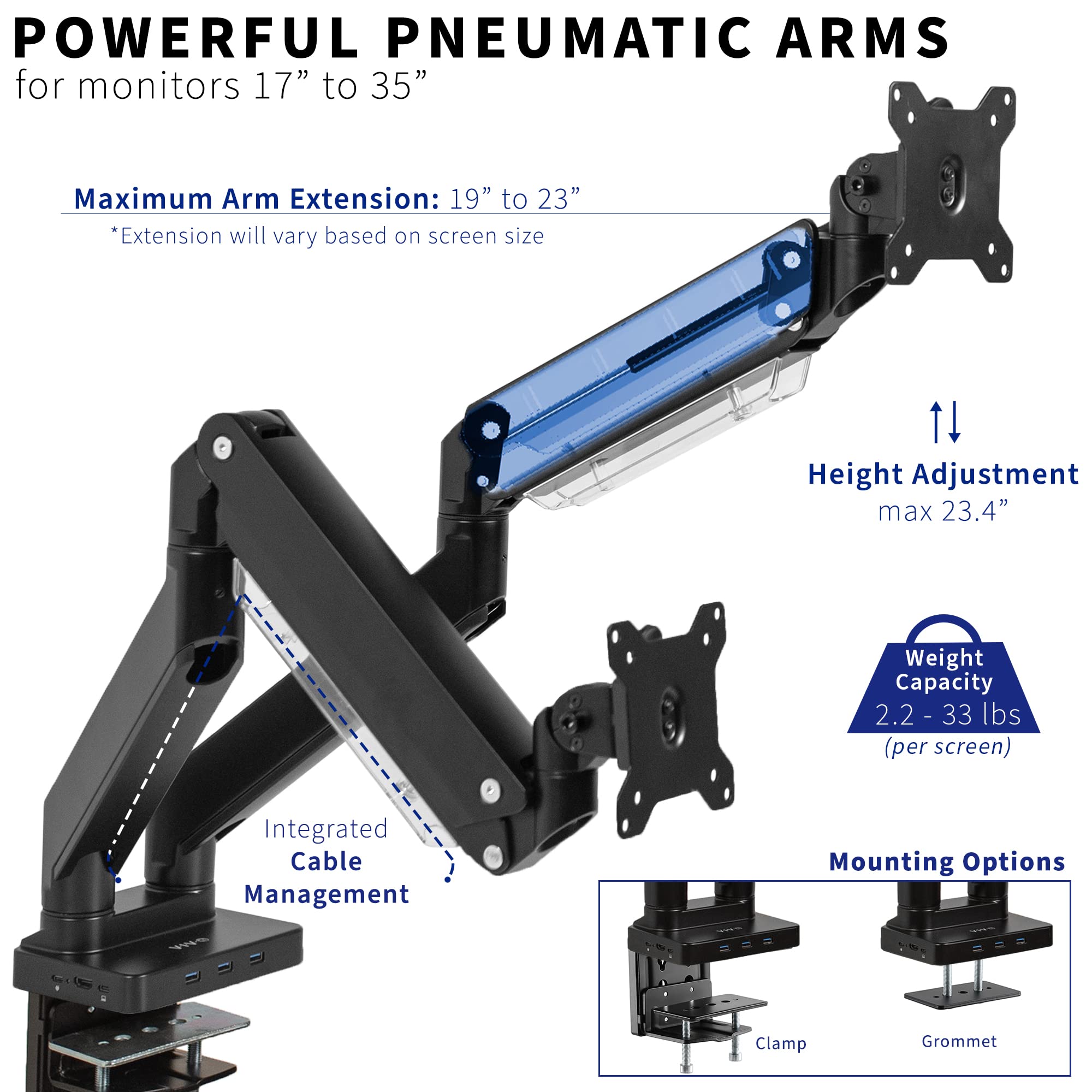VIVO Heavy Duty Aluminum Dual Monitor Arm with USB-C Docking Station - Fits 35