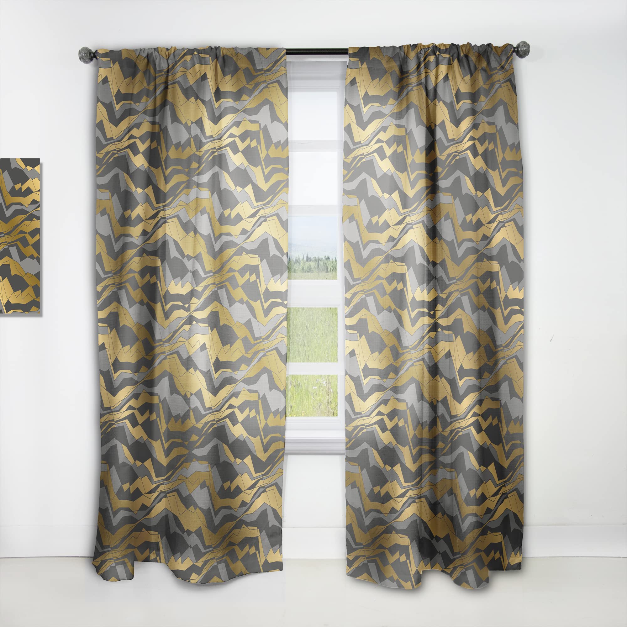 DesignQ Thermal Insulated Curtains - Angled Lines & Waves Pattern - 52x90 Single Panel for Bedroom & Living Room | Blackout Drapes for Privacy, Noise Reduction & Energy Efficiency