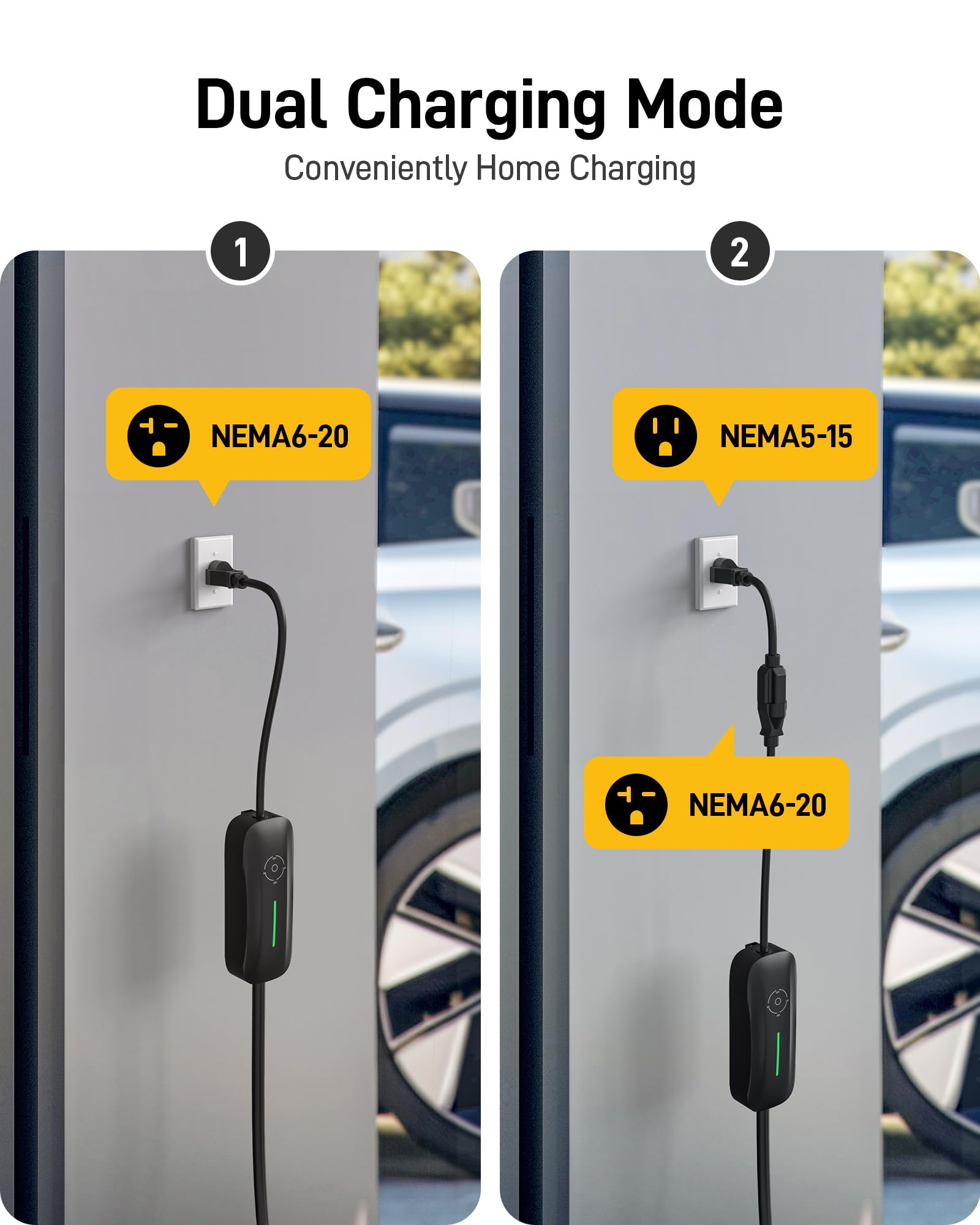 Tesla EV Charger Level 1 & 2 - 240V 16Amp Portable Electric Vehicle Charger with NEMA 5-15 & 6-20 Plugs, 25ft Extension Cord & Adjustable Current - Compatible with Tesla Model S/3/X/Y - Perfect for Home, Office & Road Trip Charging