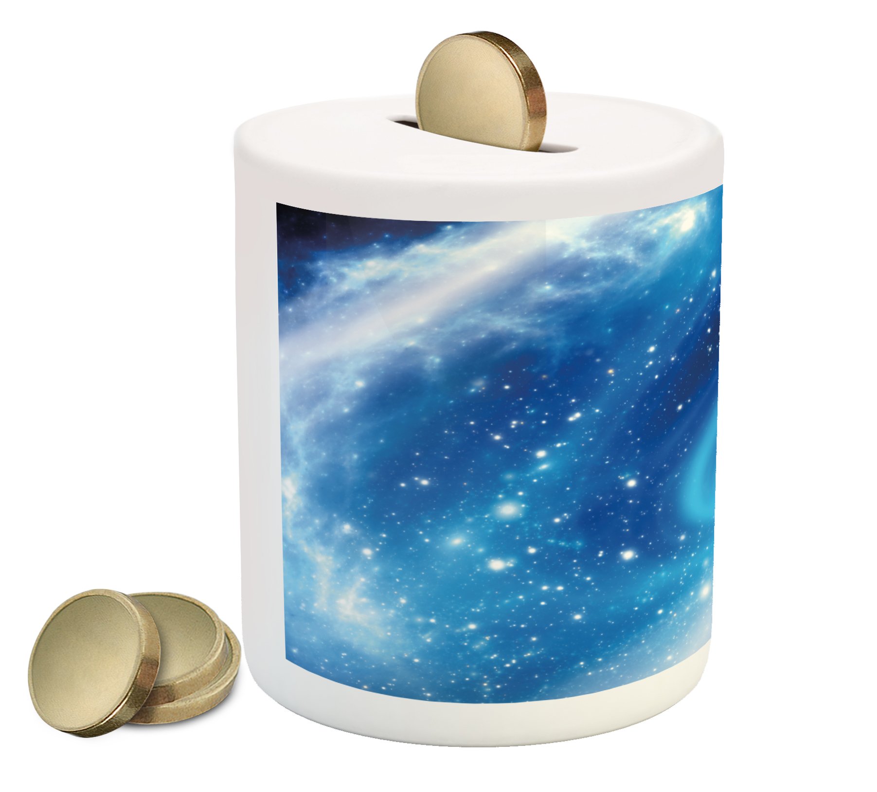 Ambesonne Constellation Ceramic Piggy Bank - Milky Way Supermassive Black Hole Design, Astral Motion Coin Bank for Cash Savings (Aqua Blue & White) | Perfect Gift for Astronomy Lovers & Kids' Money Saving