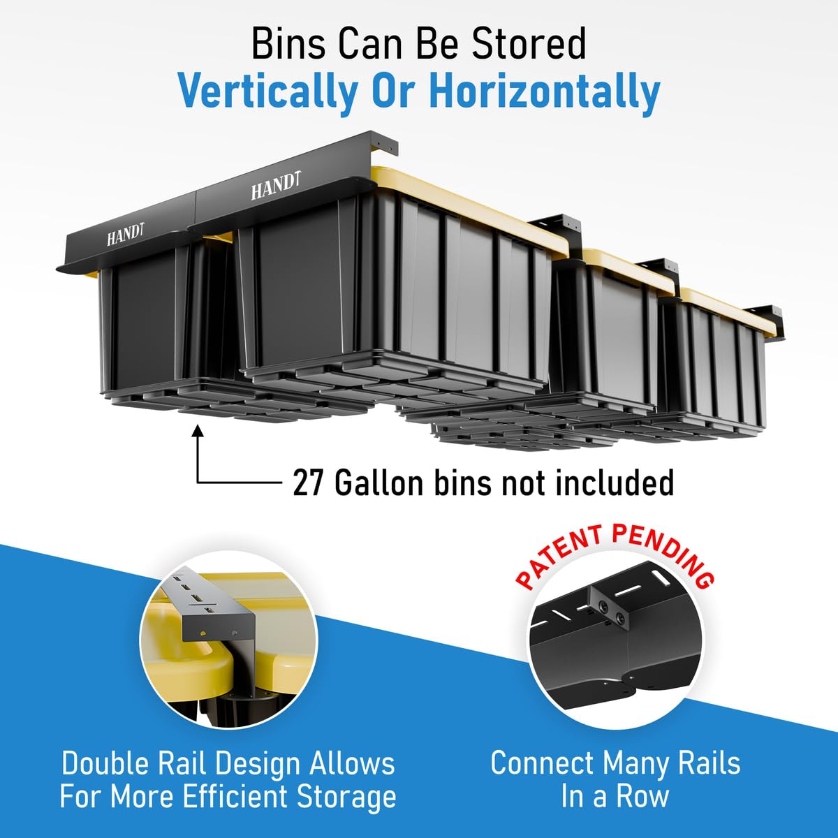 Heavy Duty Overhead Garage Storage Rack - Connectable Metal Ceiling Shelving System for Garage Organization | Supports Up to 6 Tote Bins (4-Pack, Black) | Perfect for Seasonal Storage, Sports Equipment & Home Organization