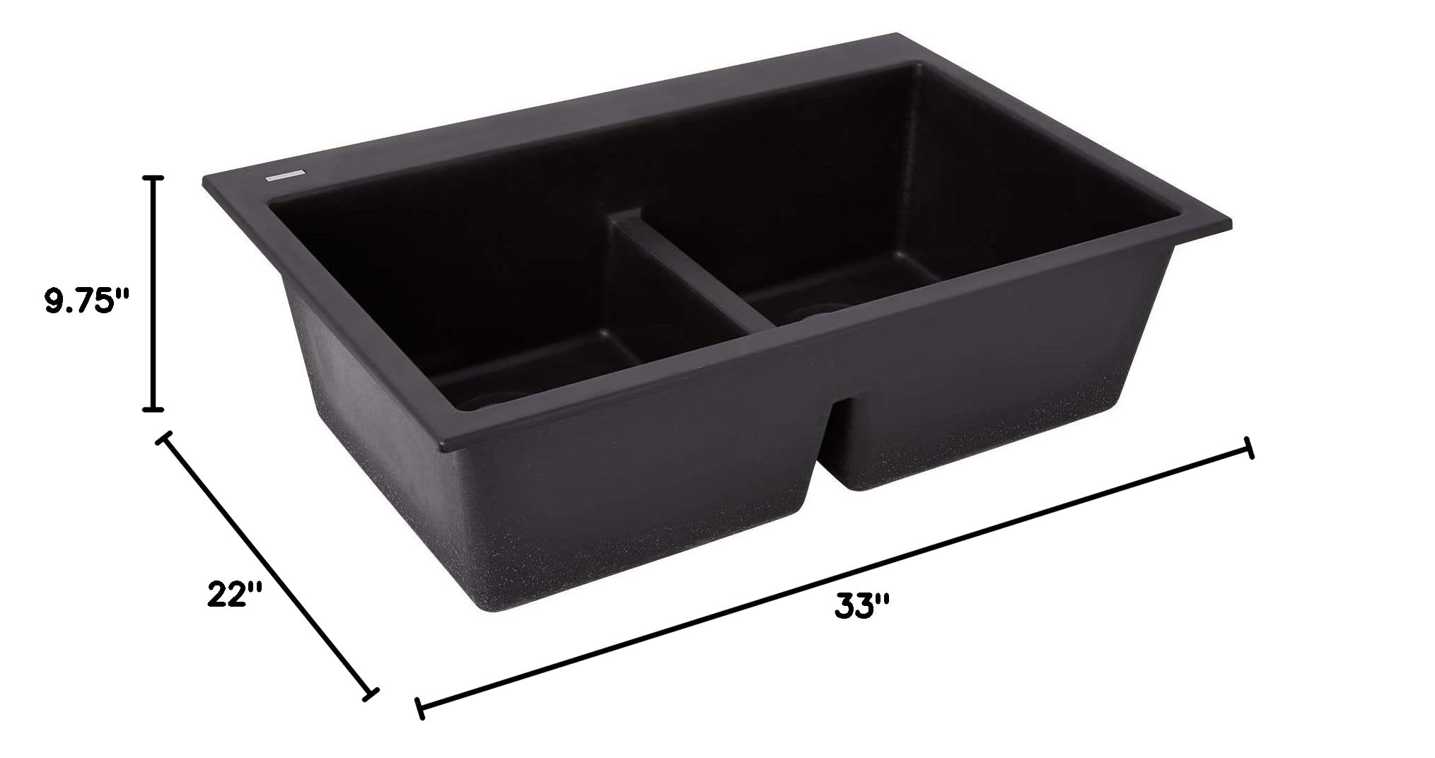 Signature Hardware 441670 Algren 33-Inch Drop-In Double Basin Granite Composite Kitchen Sink - Black, Perfect for Modern Farmhouse & Contemporary Kitchen Remodels