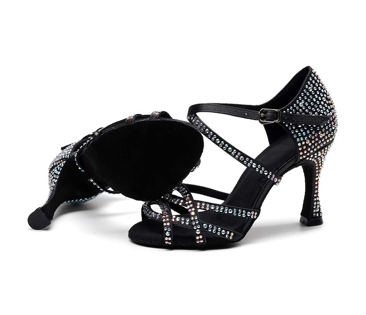 Elegant Latin Dance Shoes with Colorful Diamonds - 9cm High Heel Silk Ballroom Shoes for Women | Perfect for Salsa, Tango & Professional Dance Competitions