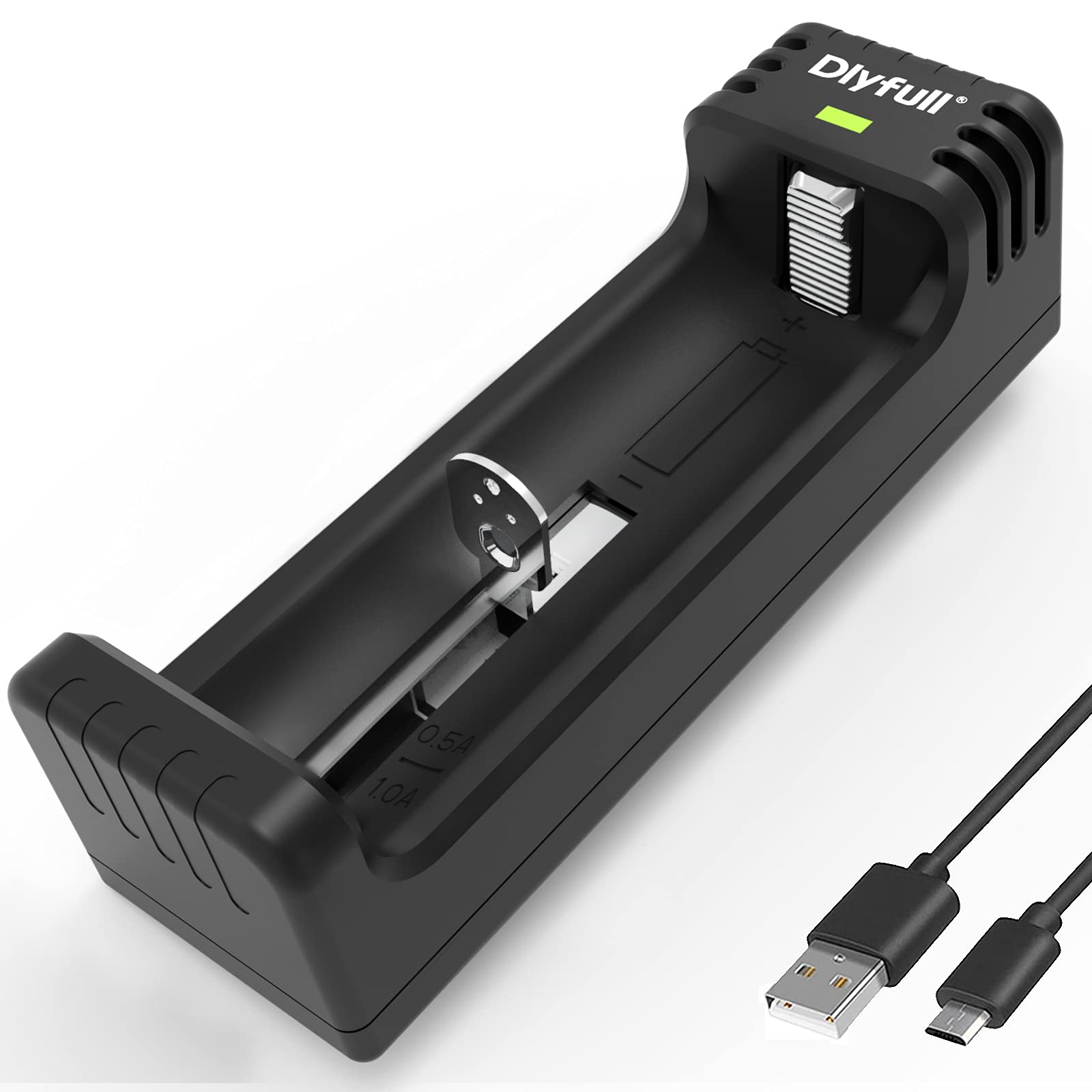 Dlypow 18650 Battery Smart Charger with Selectable Current - Universal Charger for 26500, 18490, 16340(RCR123A), 17500, 17355, 14500, 10440 Rechargeable Batteries - Includes USB Cable - Perfect for Flashlights, Vape Mods, and Electronic Devices