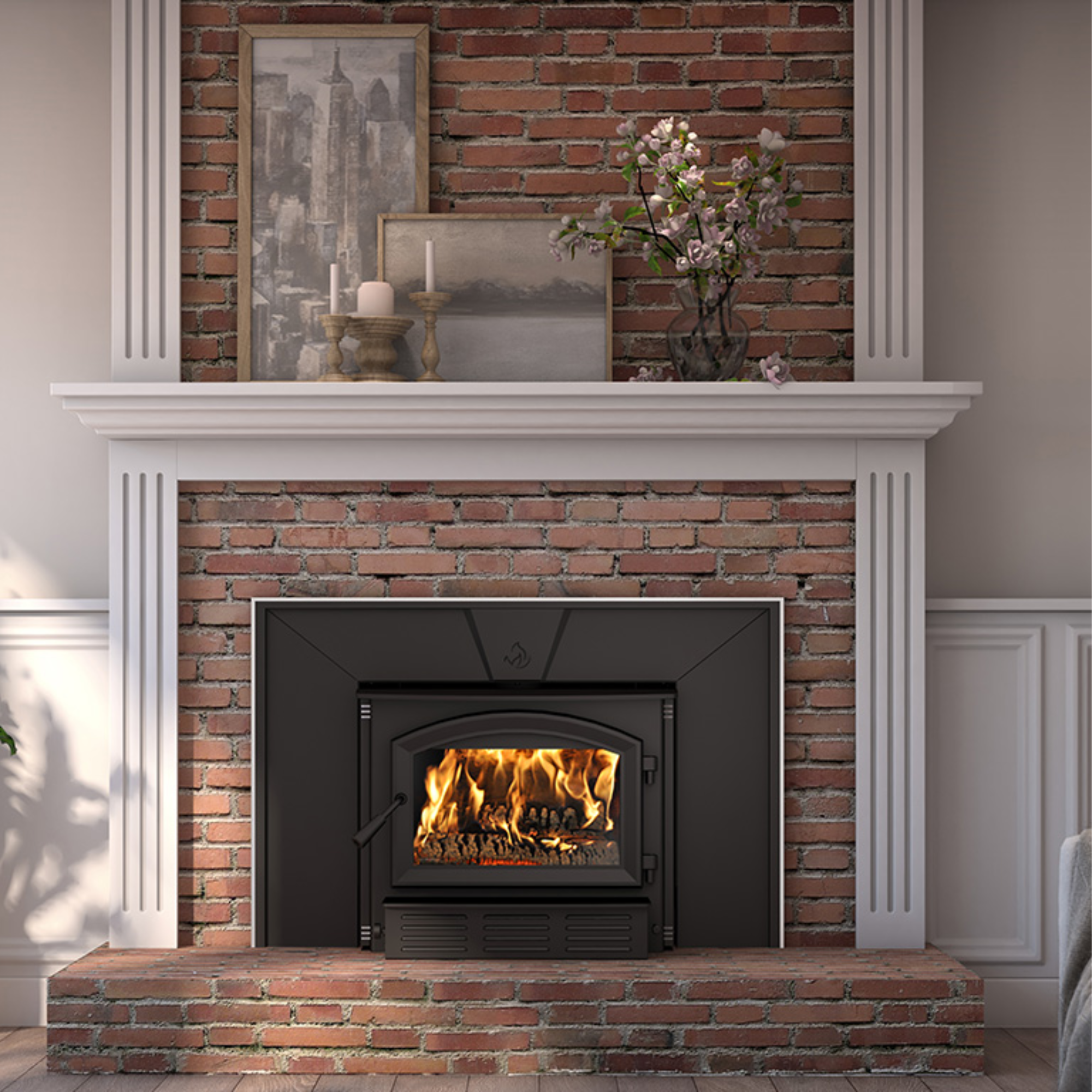 Enerzone Solution 2.3 I Wood Insert Bundle - High Efficiency Fireplace Insert for Home Heating | Perfect for Living Rooms, Cabins & Winter Warmth