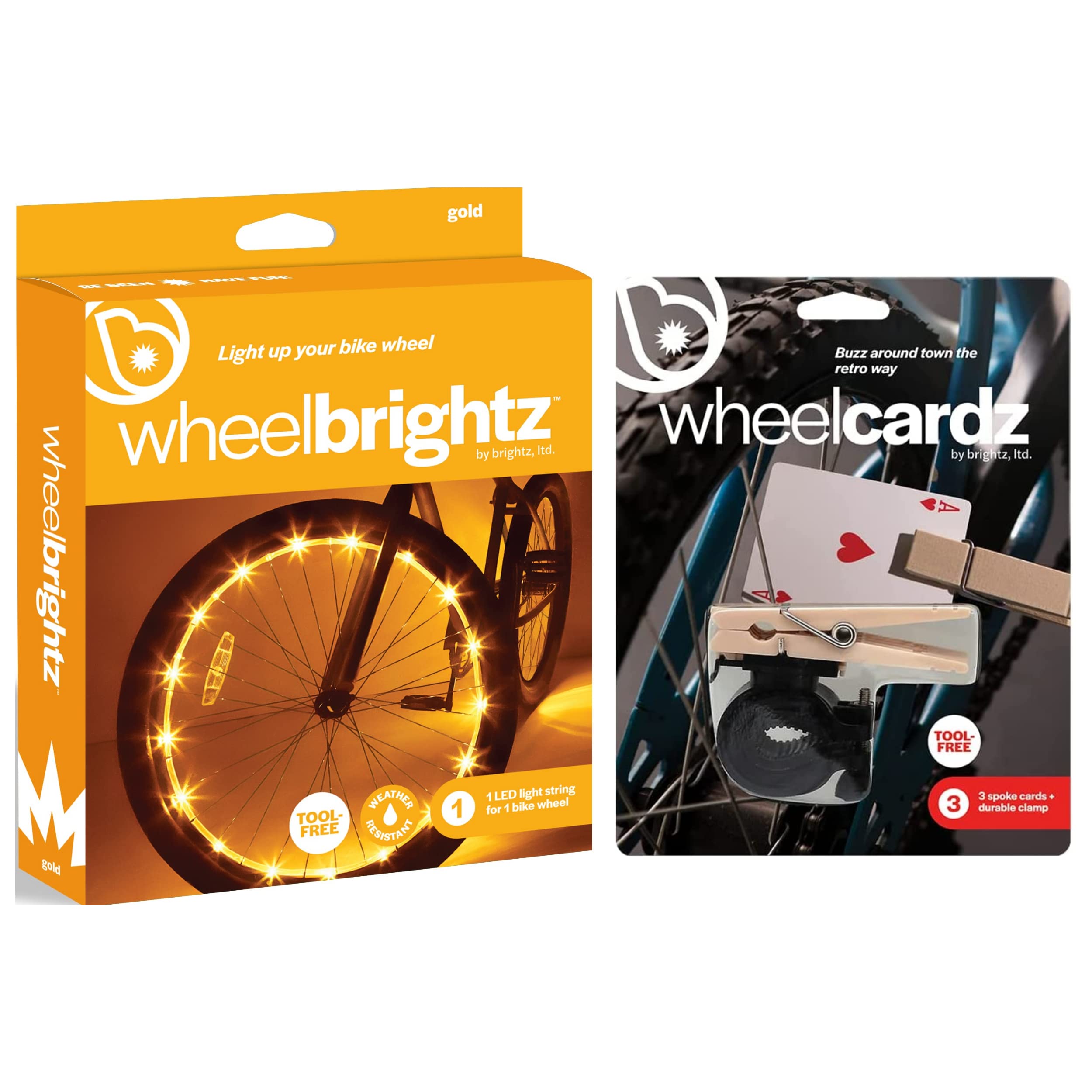 Brightz LED Bike Wheel Lights & Spoke Noise Maker Combo - Pack of 2 WheelBrightz Bicycle LED Spoke Lights with WheelCardz Spoke Noise Makers for Night Cycling Safety & Fun - Perfect for Kids, Commuters & Urban Riders