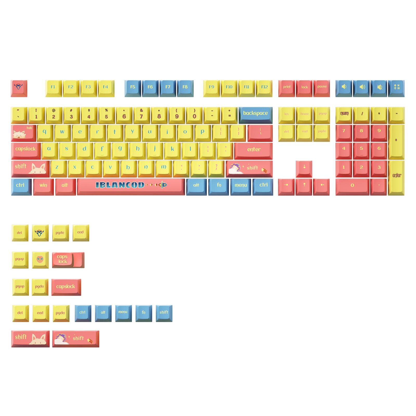 Balikha 127 Keys PBT Keycaps Set - Heat Resistant, Cute Theme for Cross Mechanical Keyboards - Durable Replacement Keycaps for Gaming & Typing (Perfect for Mechanical Keyboard Enthusiasts & Office Use)