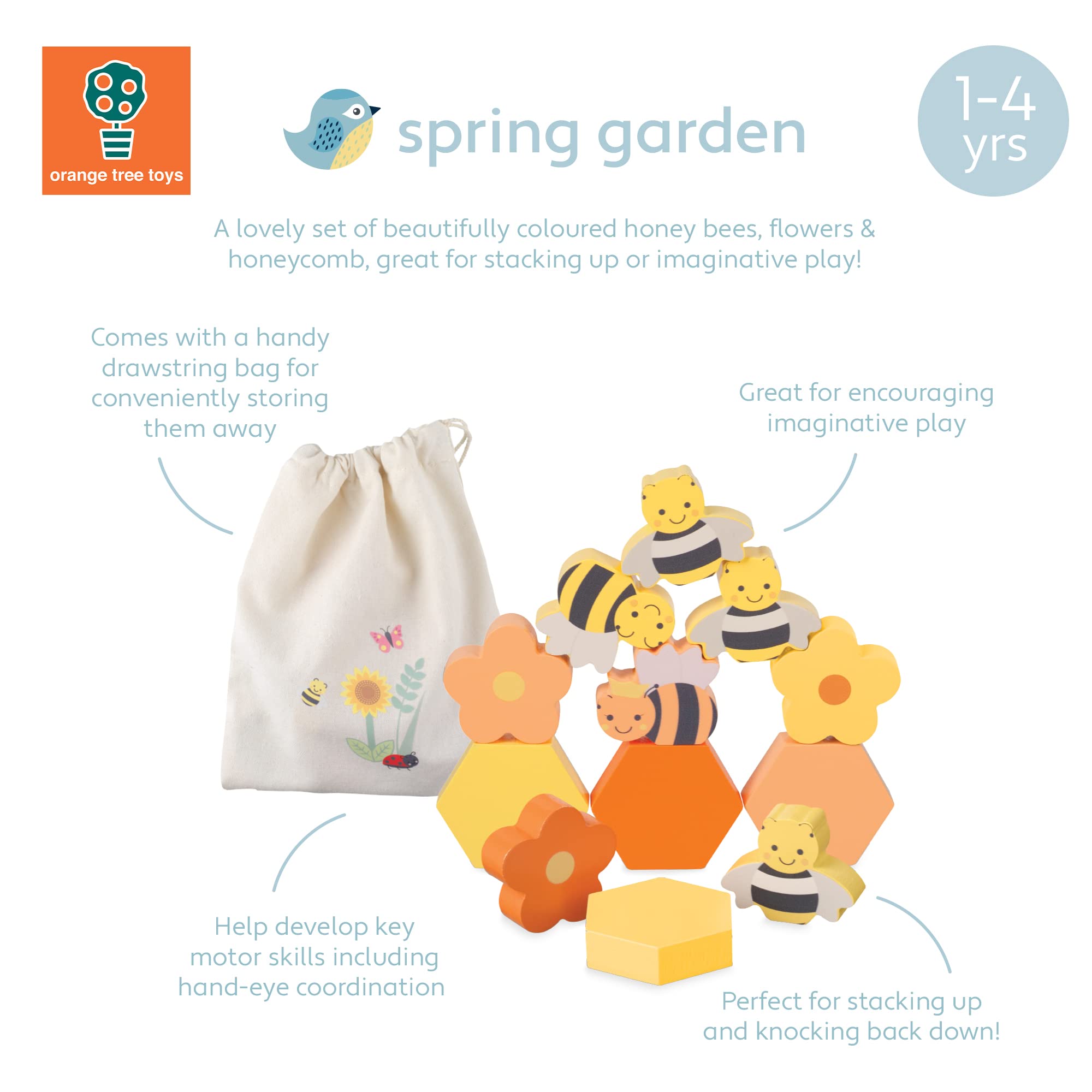 Orange Tree Toys Stacking Honey Bees - Wooden Bee Stacking Toy for Toddlers, Educational Montessori Learning Game for Kids - Perfect for Preschool Playtime & Sensory Development