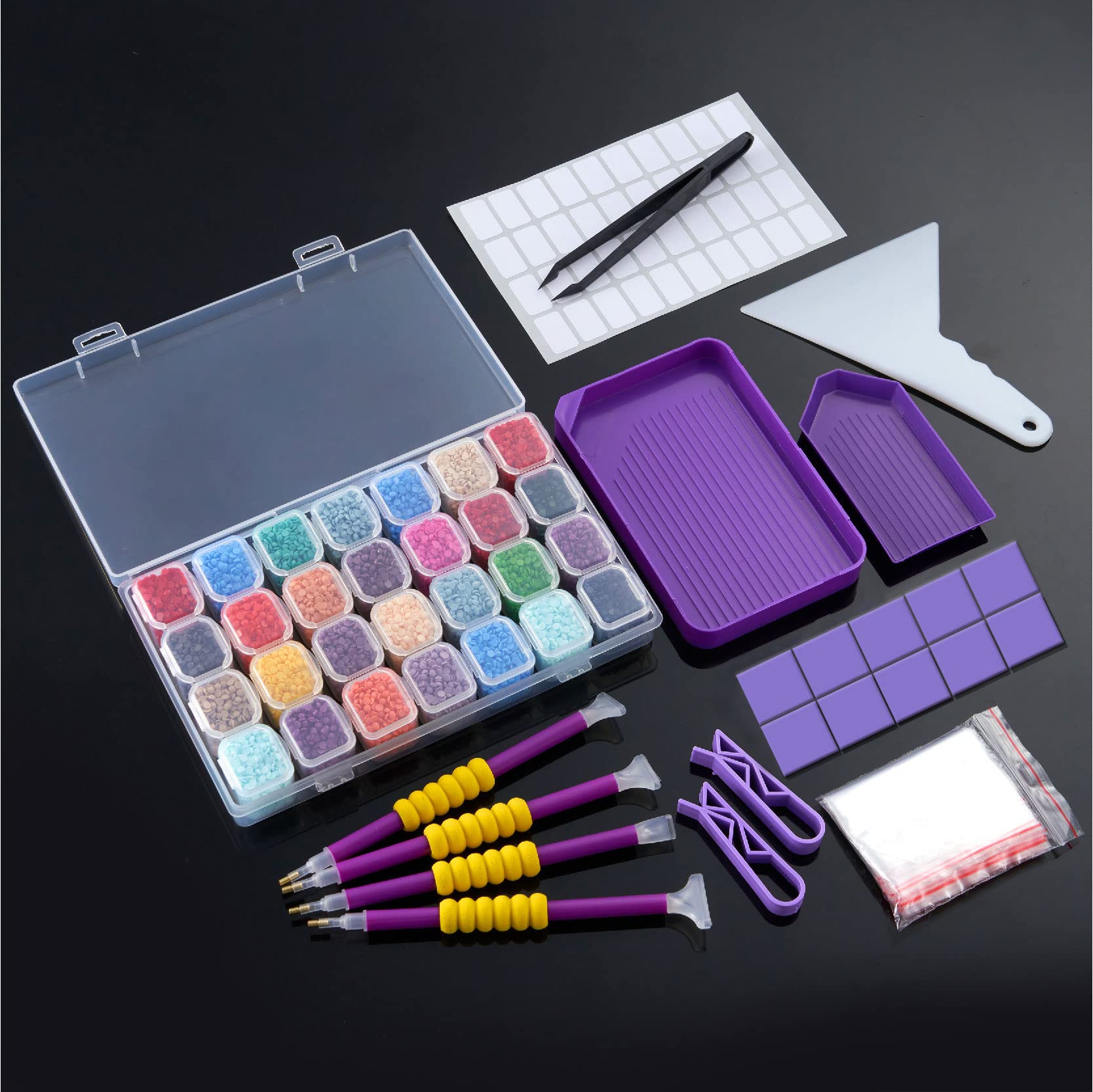 56PCS Diamond Painting Kit for Adults - DIY Art Tools with Multiple Sizes Painting Pens, Tweezers, Glue & 28 Grid Storage Box | Perfect for Home Decor, Gift Making & Stress Relief Crafts