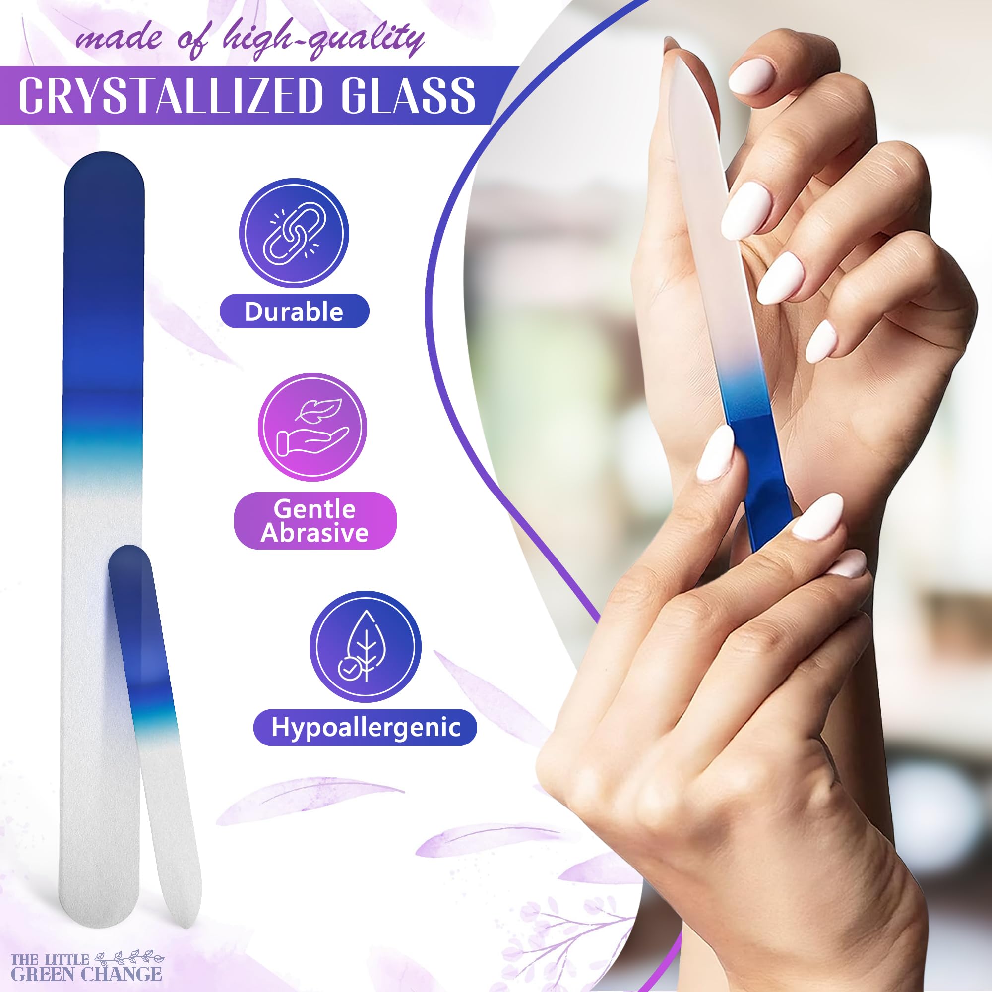 3Pcs Crystal Glass Nail Files Set - Professional Manicure & Pedicure Tools for Natural & Acrylic Nails | Cuticle Pusher & Nail Care Kit | Perfect for Home Salon, Travel & Gift Giving