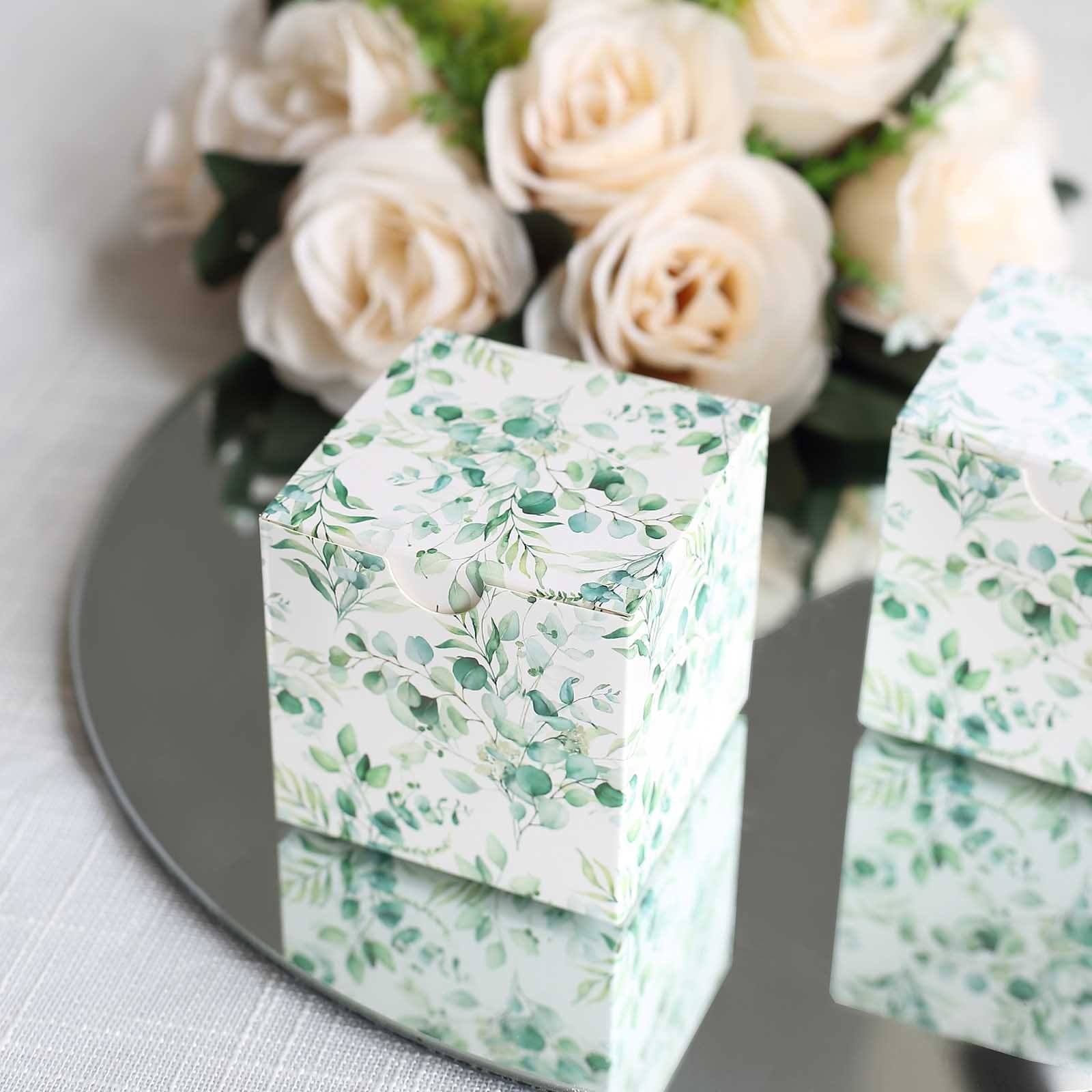 25 Pack 3x3 Inch Square Floral Printed Favor Gift Boxes - White - Perfect for Wedding Favors, Party Decorations and Small Gift Packaging