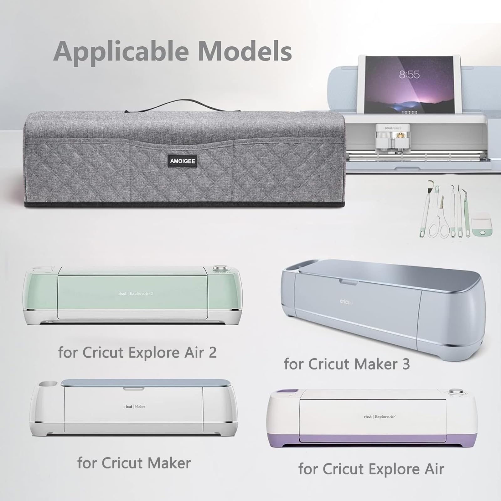 Amoigee Dust Cover for Cricut Explore 3, Explore Air 2, Maker, Maker 3 - Protective Machine Cover with Storage Pockets for Cricut Accessories, Tools & Supplies | Perfect for Craft Rooms, Home Studios & DIY Workspaces
