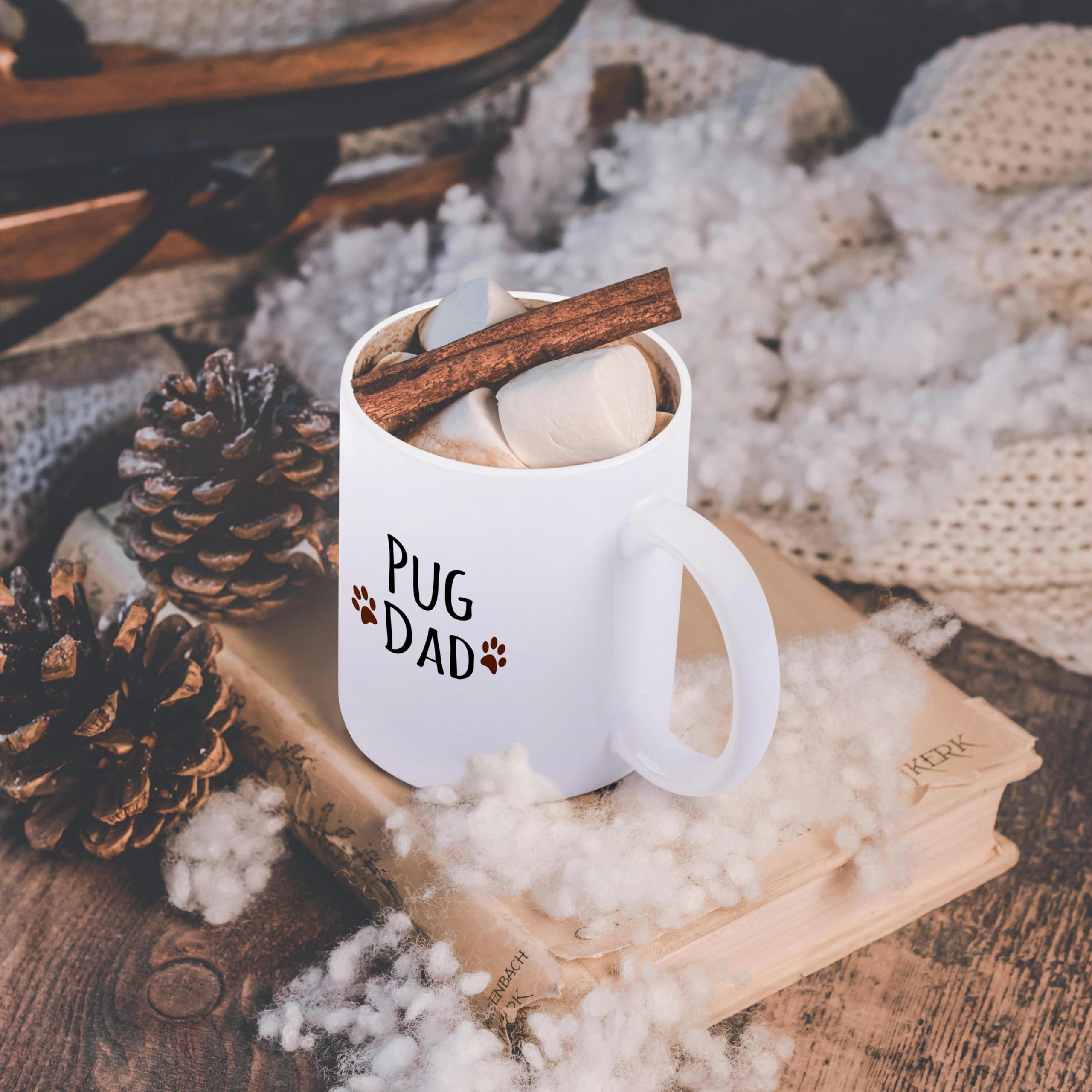 3D Rose Pug Dog Dad Coffee Mug - 11 oz Ceramic Cup for Tea, Coffee & Hot Drinks - Perfect Gift for Dog Lovers & Father's Day