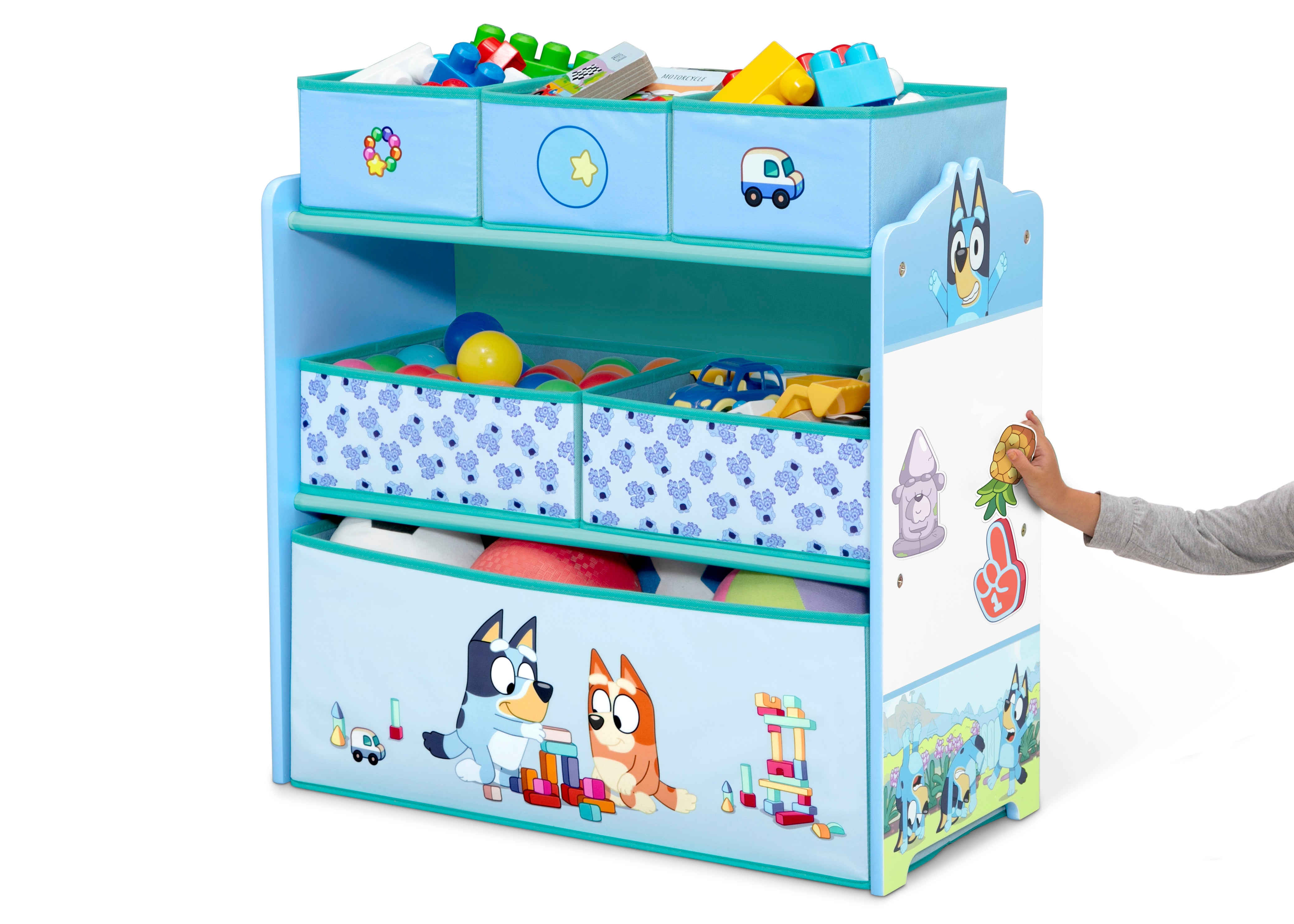 Bluey 6-Bin Toy Storage Organizer for Kids - Foldable Cloth Toy Box with Handles - Perfect for Playroom, Bedroom & Nursery Organization (Blue)