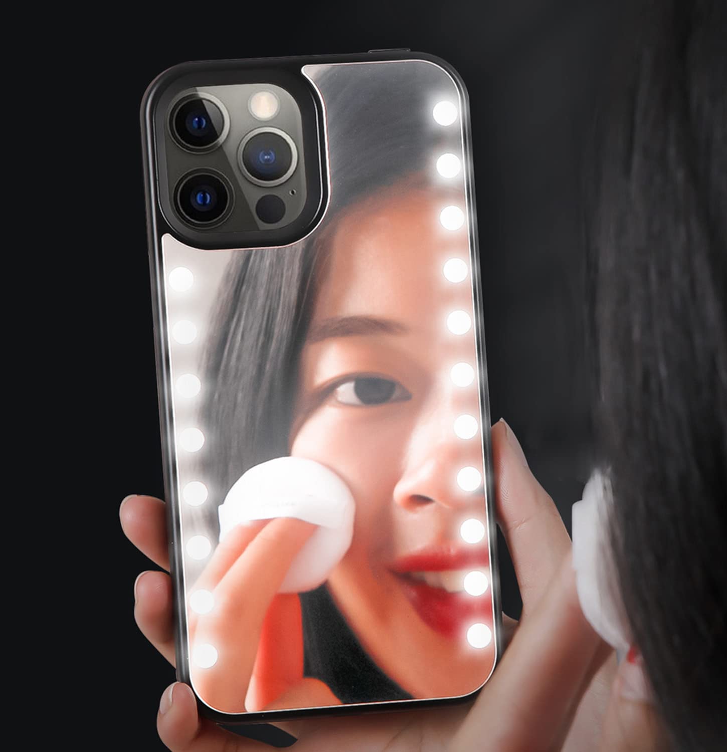 LED Selfie Phone Case for iPhone 12 Pro Max 6.7 inch - Dual Rechargeable Light Up Case with Front & Back Illumination - Perfect for Night Selfies, Parties & Low Light Photography (Black)