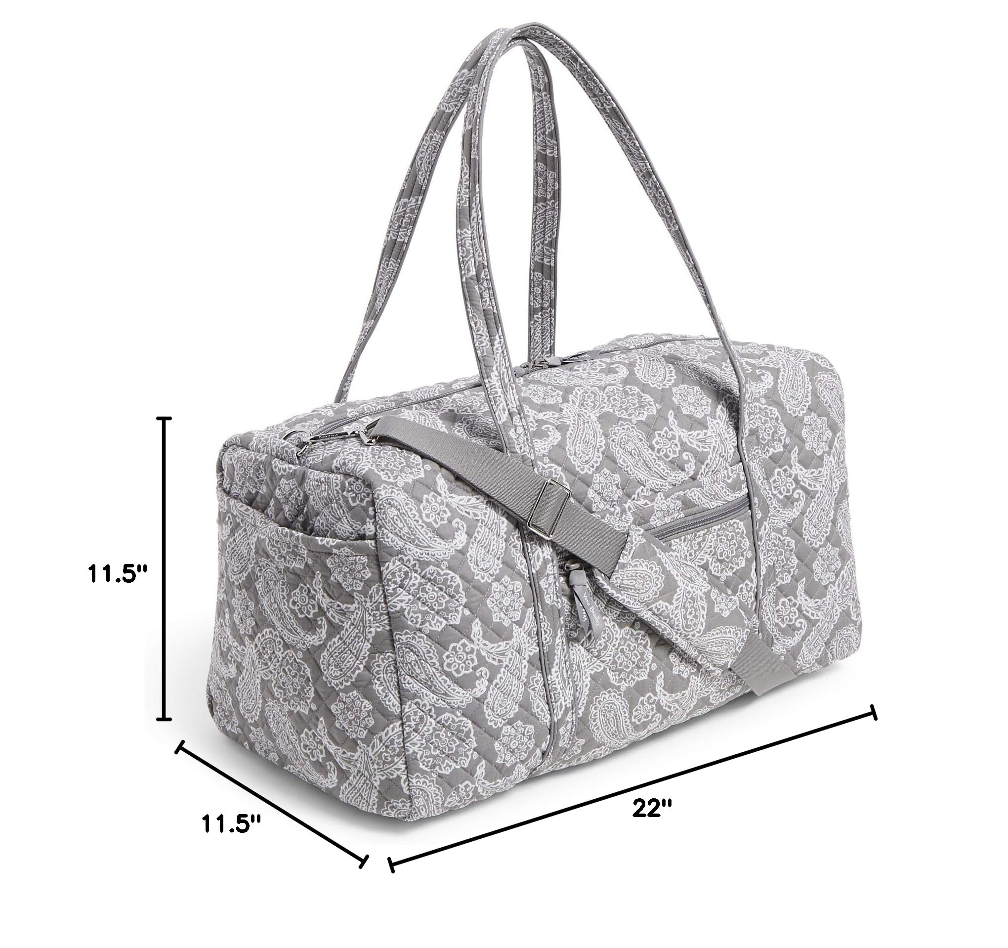 Vera Bradley Women's Cotton Collegiate Large Travel Duffle Bag - WVU Gray/White Bandana Print - Spacious Carryall for College, Gym & Weekend Getaways (Multiple Team Options Available)