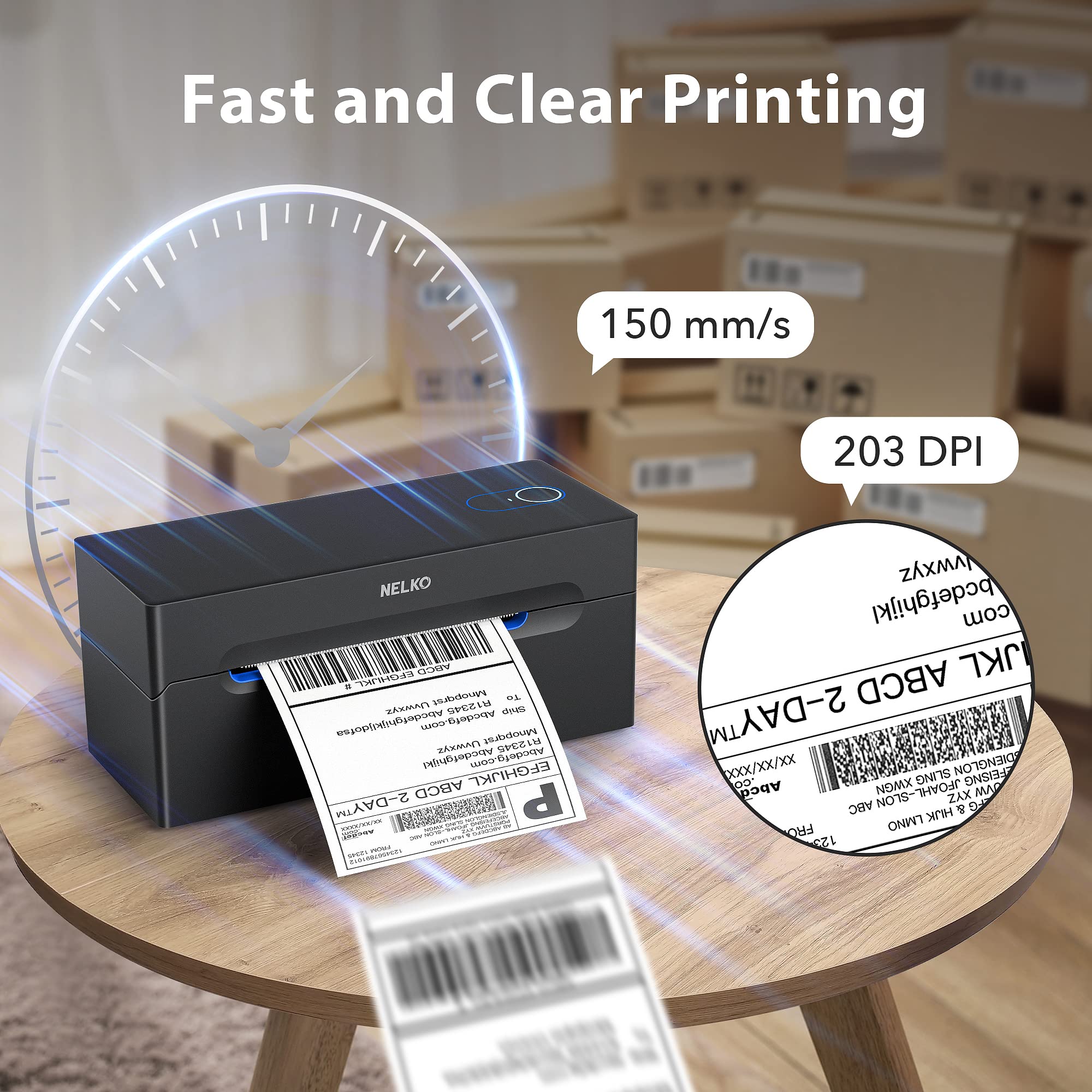 Nelko Bluetooth Thermal Label Printer 4x6 - Shipping Label Printer for DHL, UPS, Amazon, eBay, Shopify & Zalando - Compatible with Android, iOS, Windows, Mac & Chrome - Perfect for E-commerce Sellers & Small Businesses (Black)