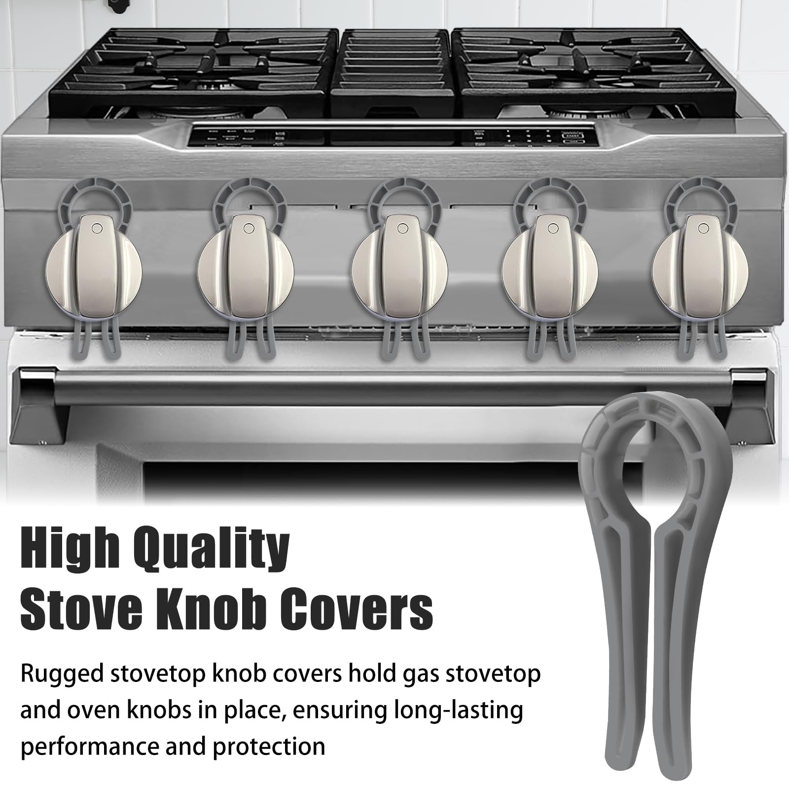 Gas Stove Knob Safety Locks - Child & Pet Proof Oven Knob Covers (5 Pack, Grey) - Prevent Accidental Ignition for Toddlers & Pets in Kitchen Safety