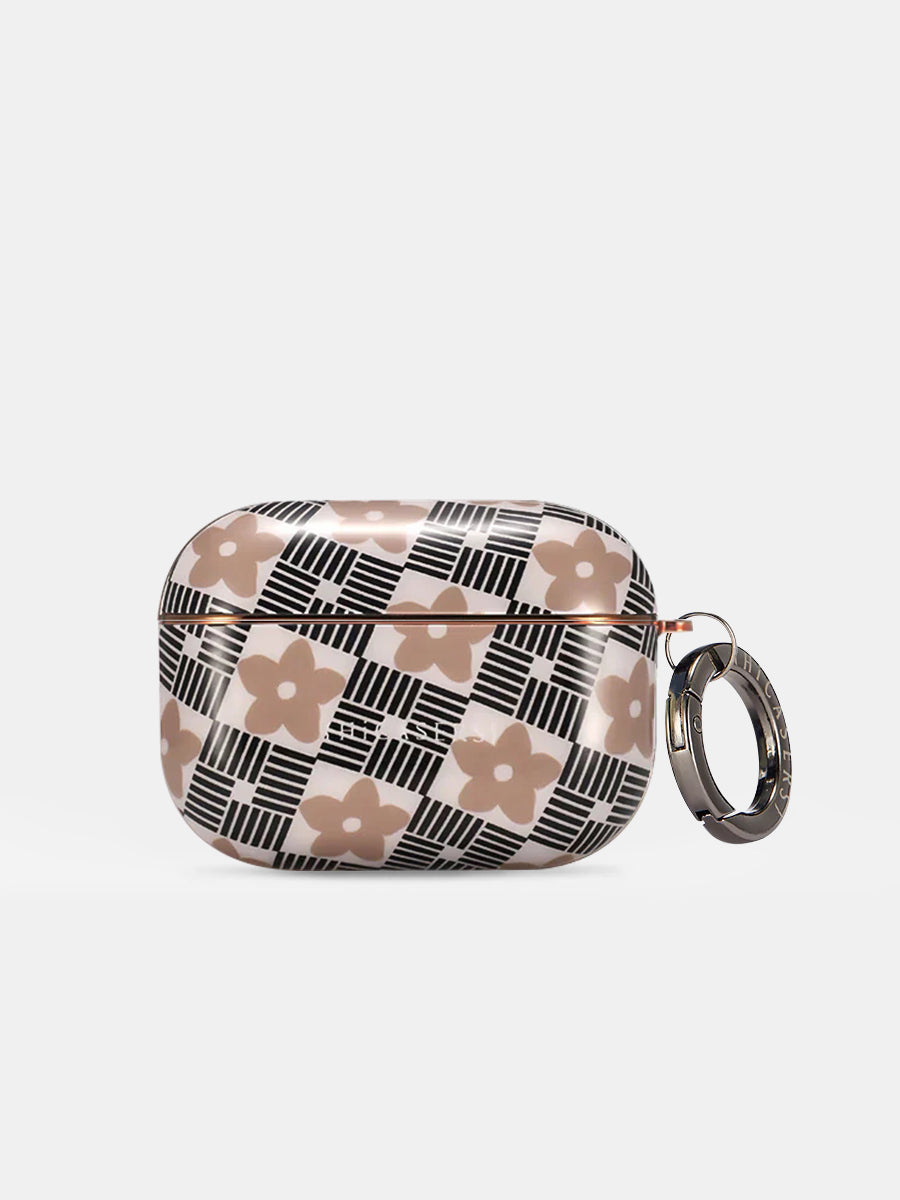 Pale Brown Windowpane and Blossoms AirPods Case - Stylish Protective Cover for AirPods 1/2/3/Pro - Perfect for Daily Use, Travel & Gift Giving