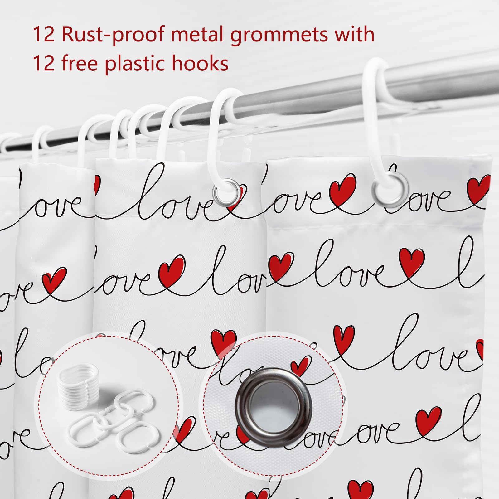 MEHOFOND Valentine's Day Shower Curtain - Romantic Love Heart Design, 72x72 Inch Waterproof Bathroom Decor for Couples - Perfect for Anniversary, Wedding, or Valentine's Gift - Durable & Washable Polyester Fabric