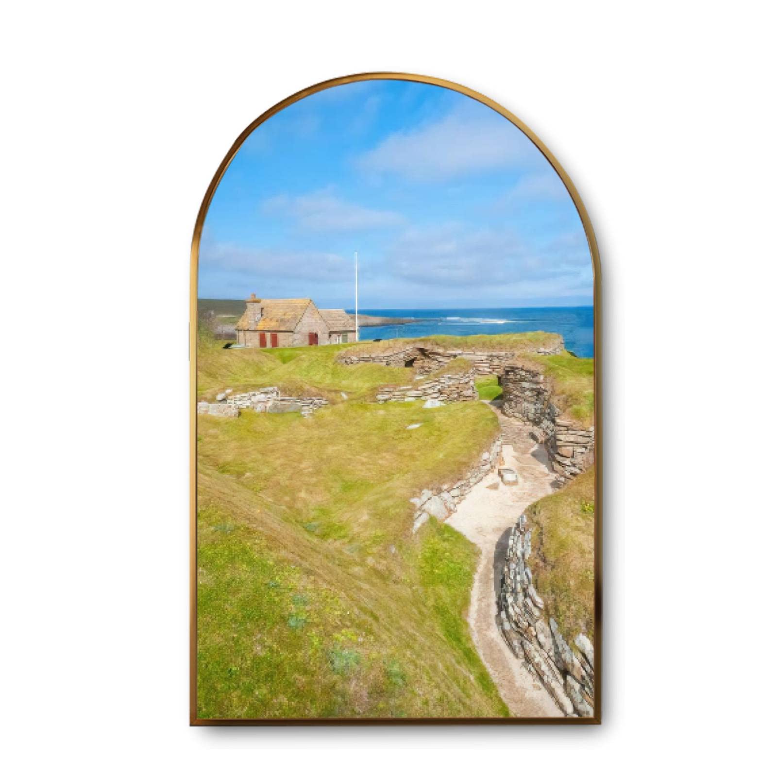 Golden Framed Canvas Wall Art - Arch Ruins at Bay of Skaill, Neolithic Settlement | Modern Giclee Print Painting for Home & Office Decor | Ready to Hang Living Room, Bedroom Wall Decor