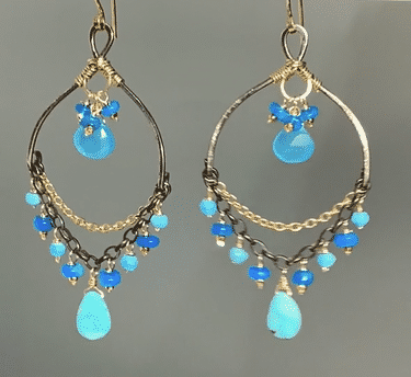 Blue Opal & Kingman Turquoise Mixed Metal Chandelier Earrings | Handmade Boho Jewelry for Women | Perfect for Weddings, Parties & Special Occasions