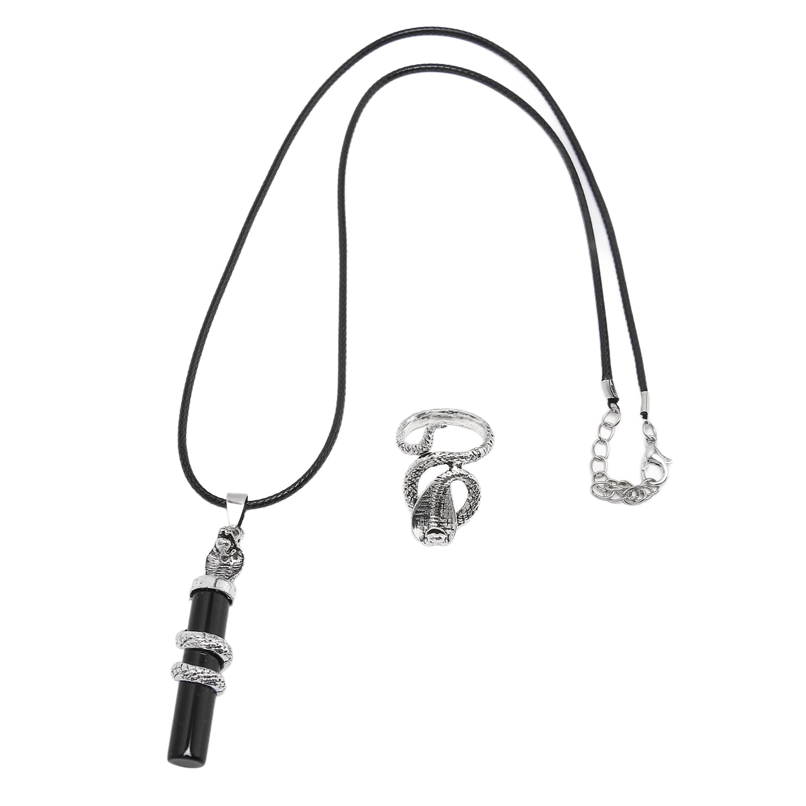 2-Piece Snake Pendant Necklace & Ring Set for Men - Pillar Shape Beaded Chain Jewelry Gift - Perfect for Daily Wear, Parties & Special Occasions