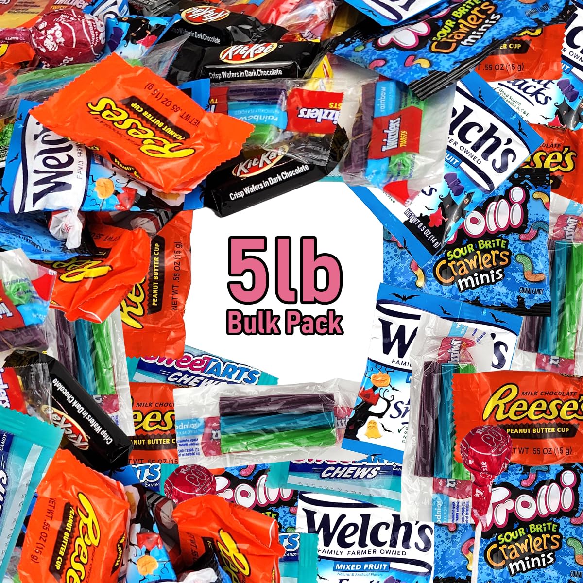 Bulk Individually Wrapped Assorted Candy Mix - Fun Size Chocolate Variety Pack with Kit Kat, Dots & Welch's - 5 LB Box for Halloween, Parties, Office Treats & Gift Baskets