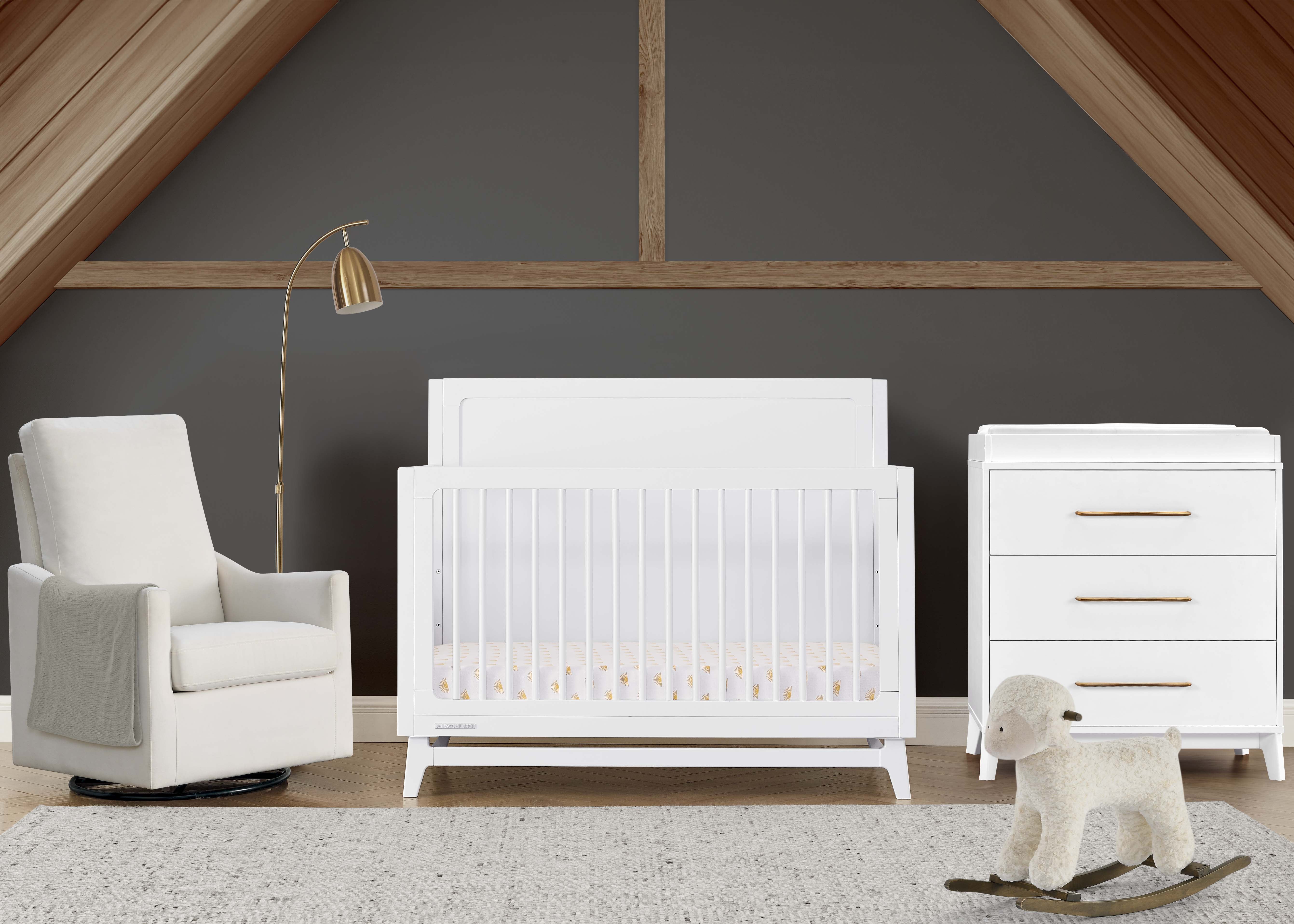 Convertible 6-in-1 Baby Crib by Spencer - Nursery Furniture That Grows with Your Child from Newborn to Toddler Bed