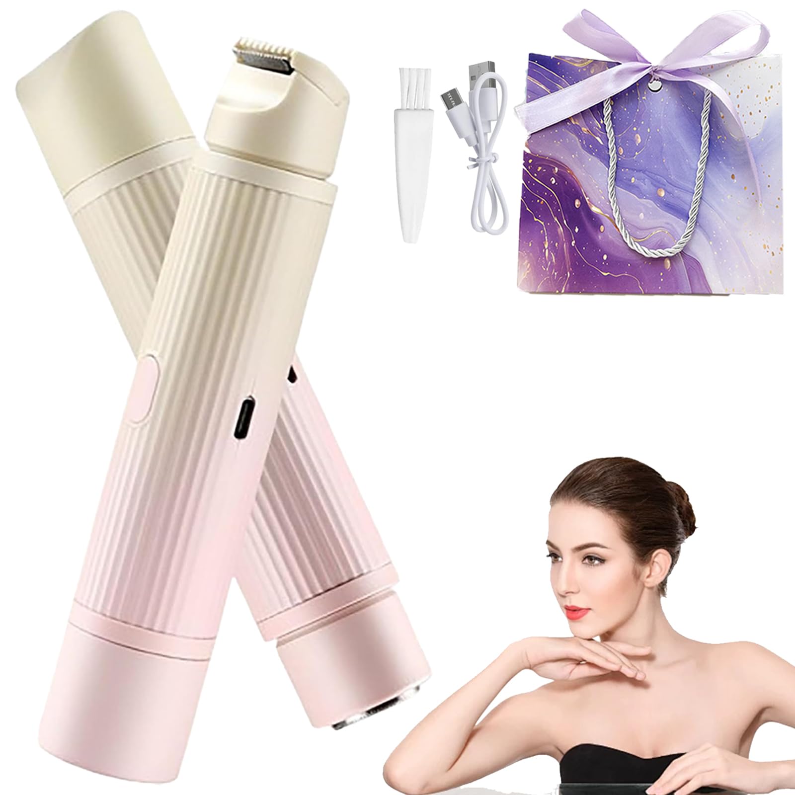 **Painless Electric Razor for Women - 2-in-1 Bikini & Body Hair Trimmer, Waterproof Dual Head Shaver for Underarms, Legs, Face & Pubic Hair - Gradient Pink | Perfect for Travel, Gym & Sensitive Skin Care**