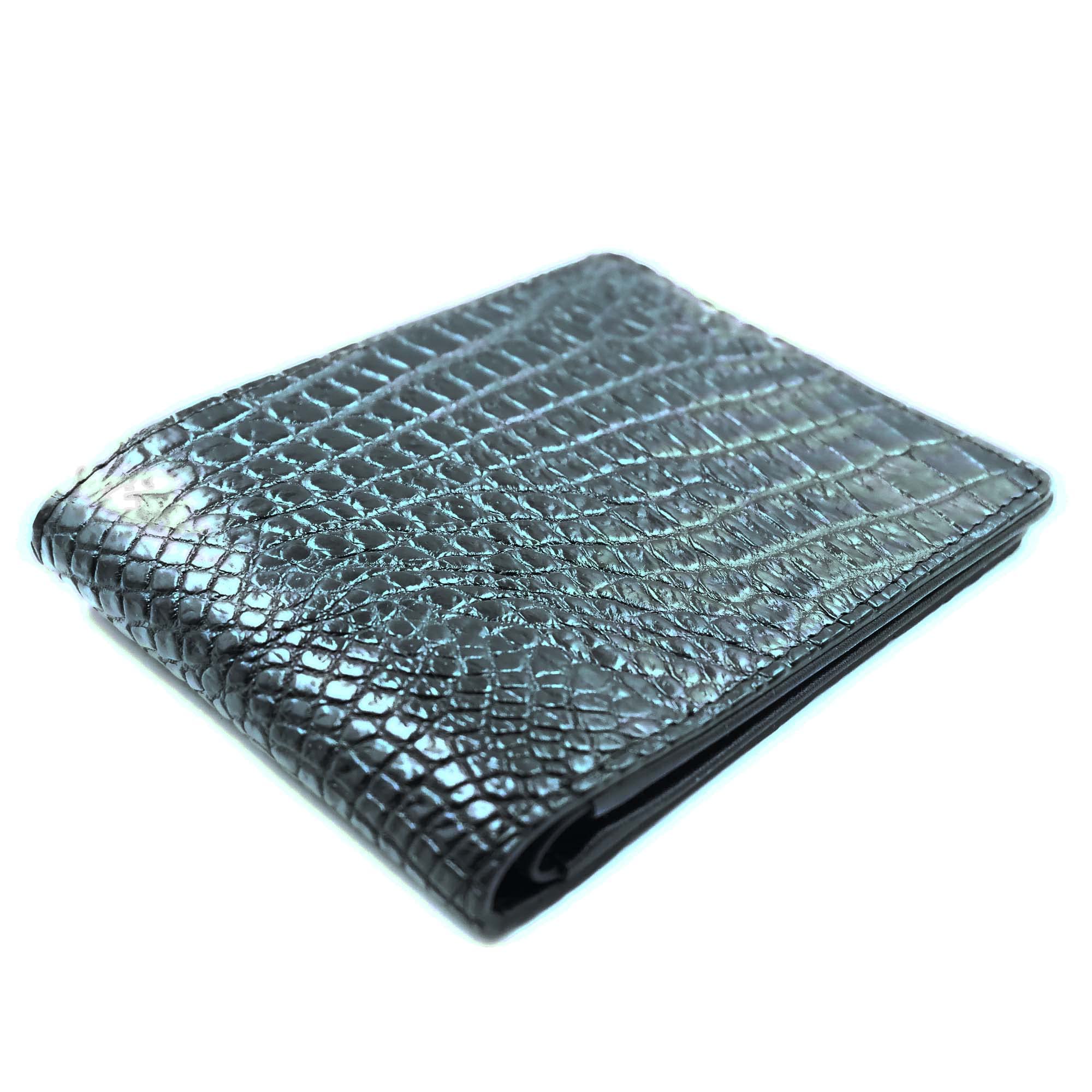 Genuine Black Crocodile Leather Men's Bi-Fold Wallet - Premium Slim RFID Blocking Billfold for Everyday Carry & Business Use