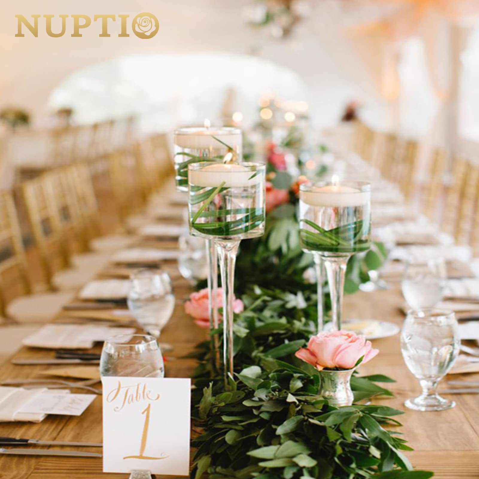 18-Piece Nuptio Tall Glass Candle Holders for Floating & Pillar Candles - Clear Long Stem Candle Stands for Wedding Centerpieces, Home Decor, Party Tables - Perfect for Romantic Dinners, Spa Nights & Holiday Decorations