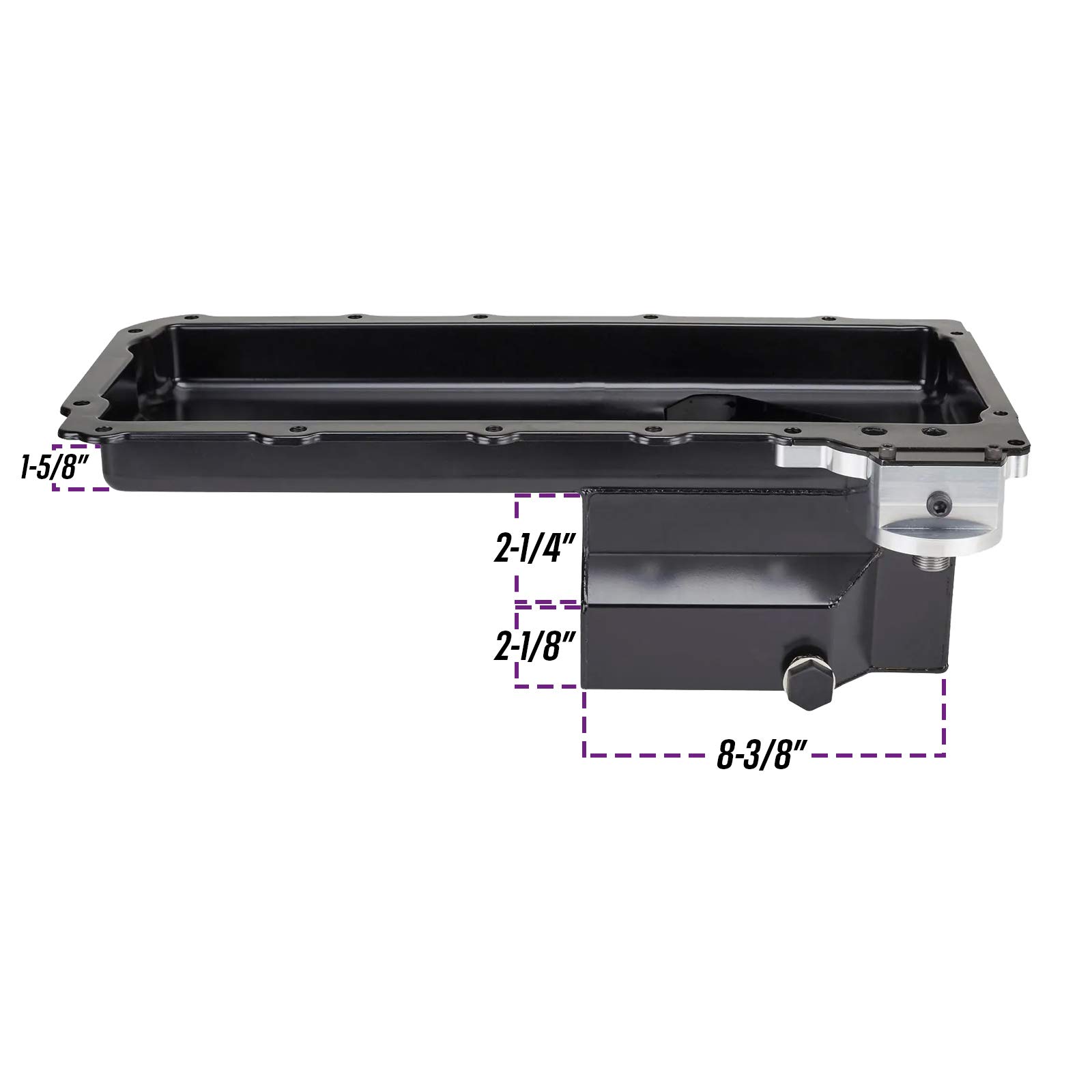 Low Profile TH LS Swap Oil Pan with AN 10 Drain & OEM Filter - Compatible with GM LS Engines for Performance Upgrades & Custom Builds
