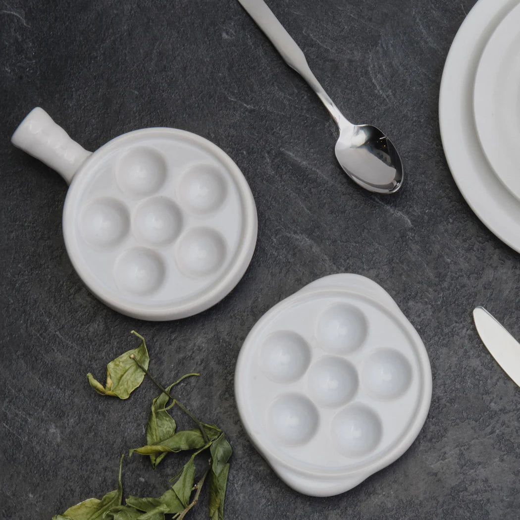 Premium Browne Escargot Dish with 6 Holes - Elegant White Ceramic Serving Plate for Escargot, Seafood & Appetizers - Perfect for French Cuisine, Dinner Parties & Gourmet Dining