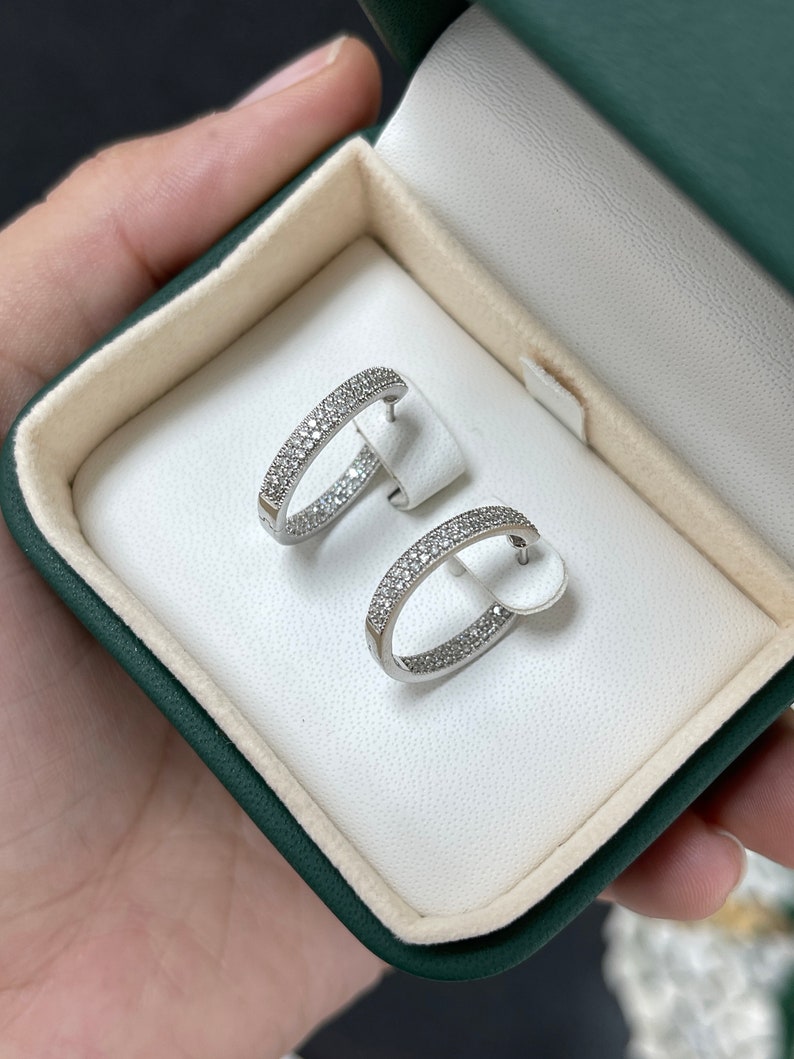 0.80tcw 14K White Gold Round Cut Diamond Hoop Earrings for Women - Elegant Everyday & Special Occasion Jewelry Gift