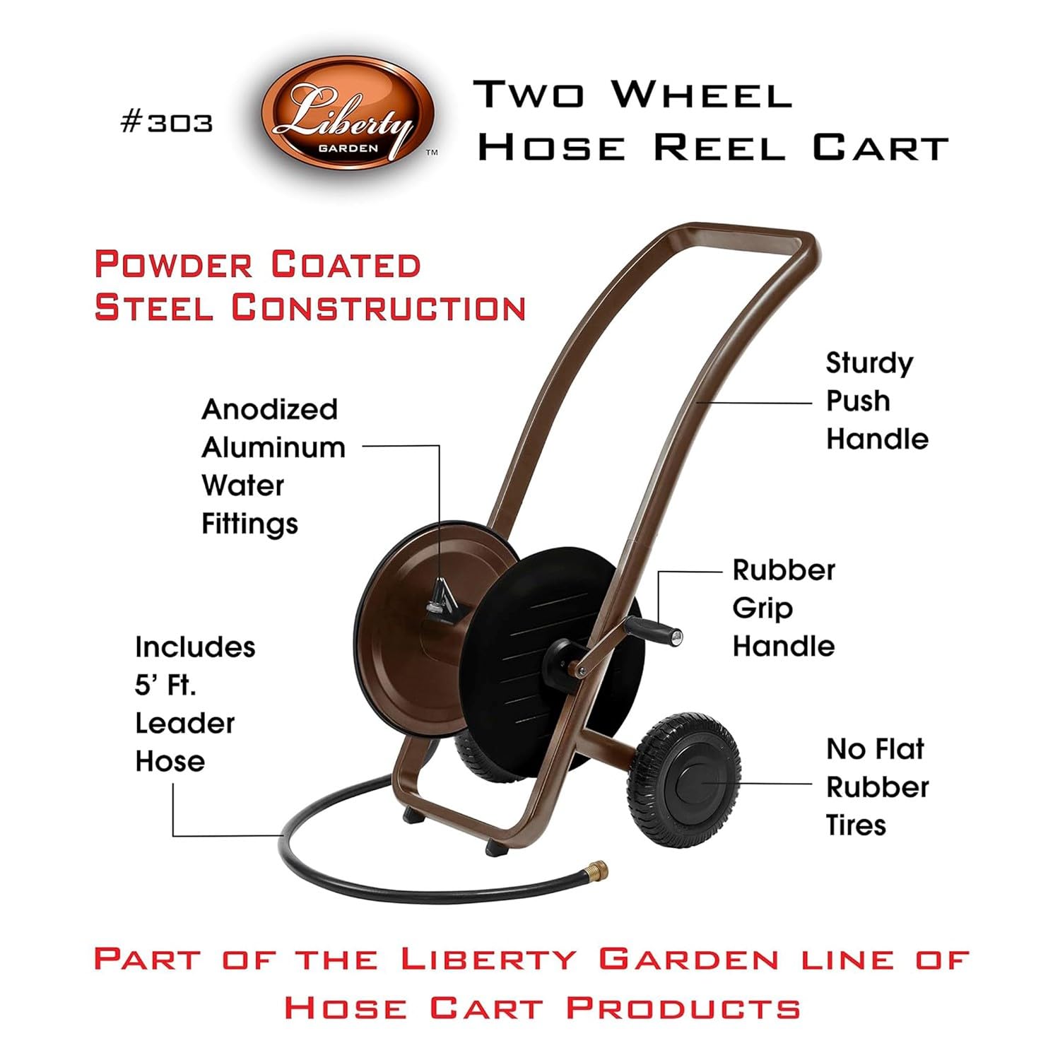 Liberty Garden 303 Two Wheel Heavy Duty Hose Cart - Bronze/Black Outdoor Watering Solution for Garden, Lawn & Yard Maintenance