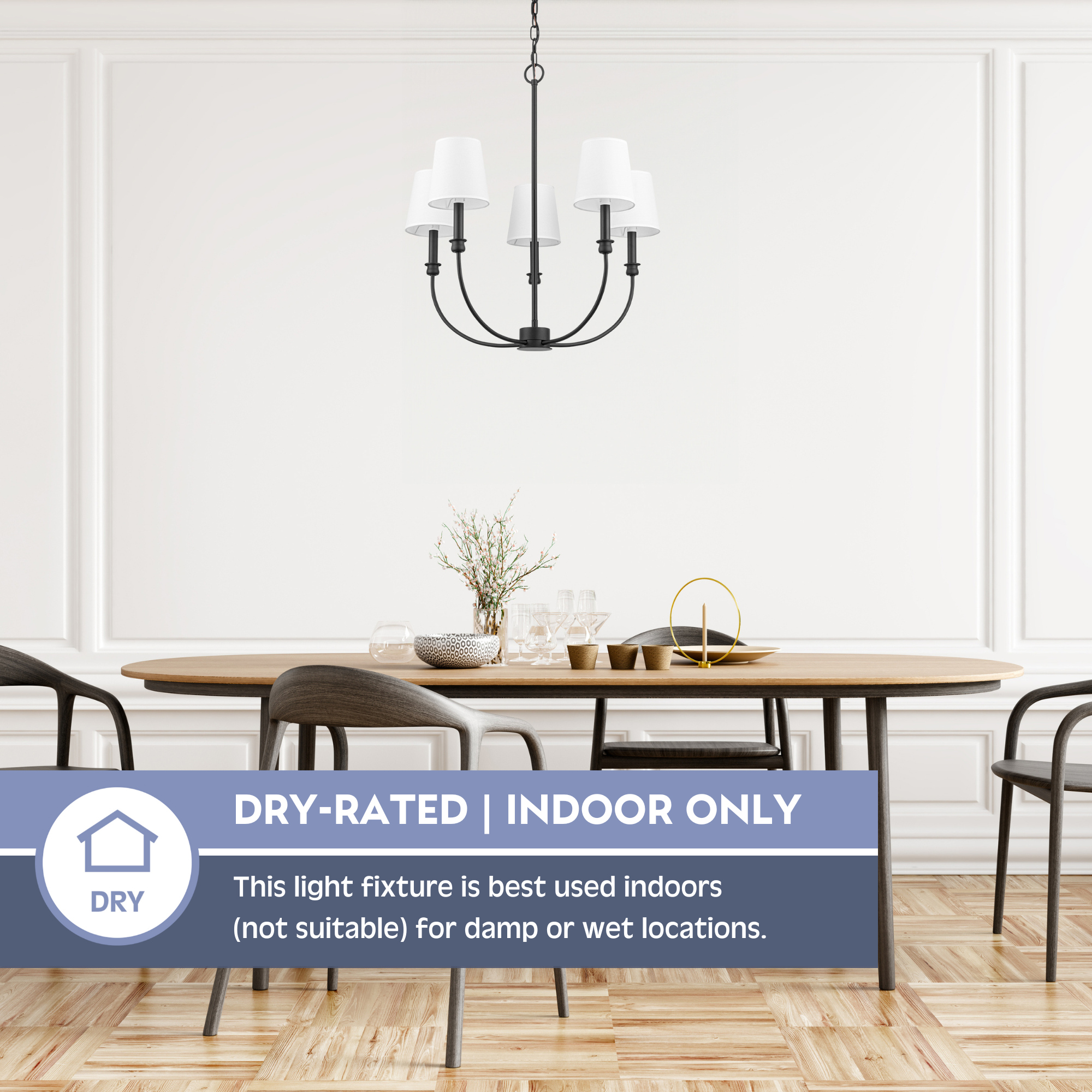 5-Light Billet Chandelier in Matte Black with Fabric Shades - Perfect for Dining Room, Living Room, and Bedroom Lighting