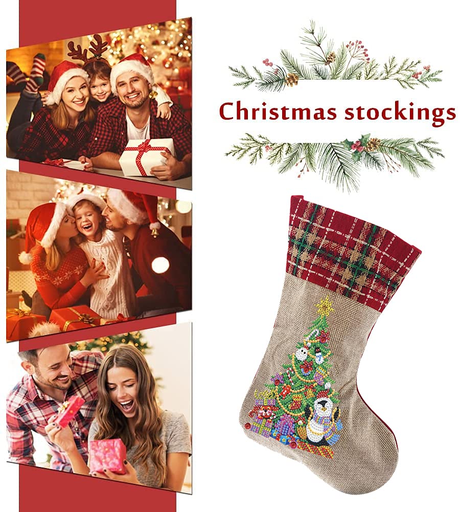 5D Diamond Painting Christmas Stockings Kit - DIY 14 Inch Holiday Penguin & Tree Design for Fireplace Decor, Xmas Party, Family Gifts & Festive Home Decoration | Perfect for Christmas Crafting, Gift Giving & Seasonal Celebrations