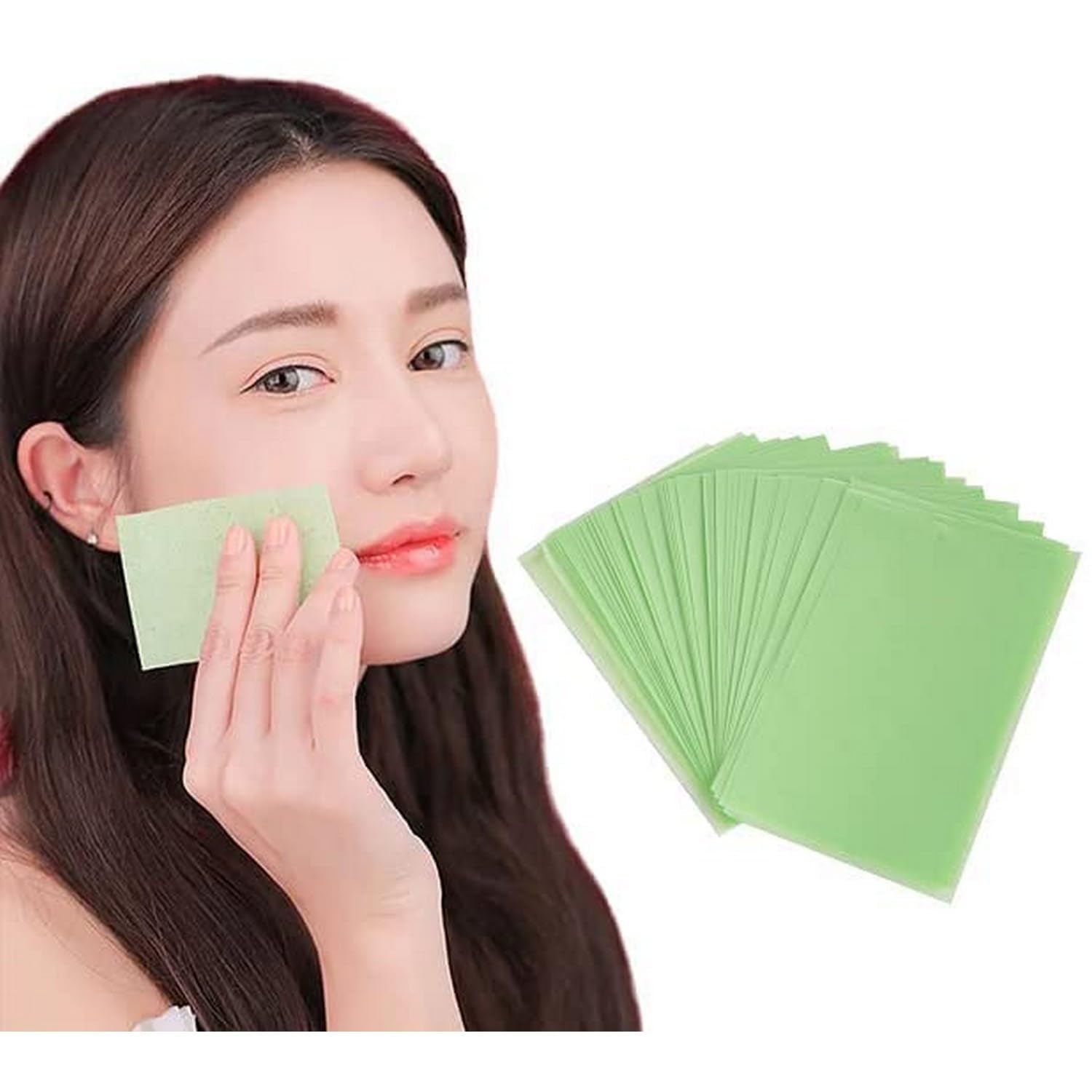KICHKER Green Tea Infused Oil Absorbing Sheets - 100 Count Premium Facial Blotting Papers for Oily Skin & Acne Prone Skin | Makeup-Friendly Shine Control | Natural Oil Absorbing Sheets for Women & Men | Perfect for On-the-Go, Gym, Travel & Daily Skincare Routine