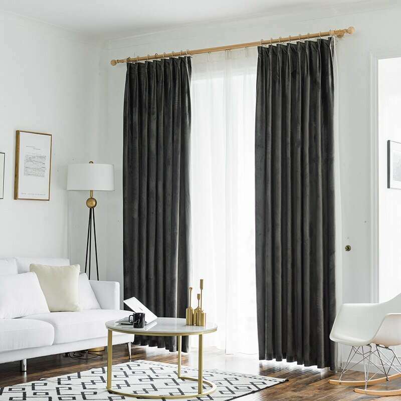 Luxury Velvet Plain Curtains - Dark Gray Blackout Drapes for Living Room & Bedroom - Soft Thermal Insulated Window Panels for Home Decor