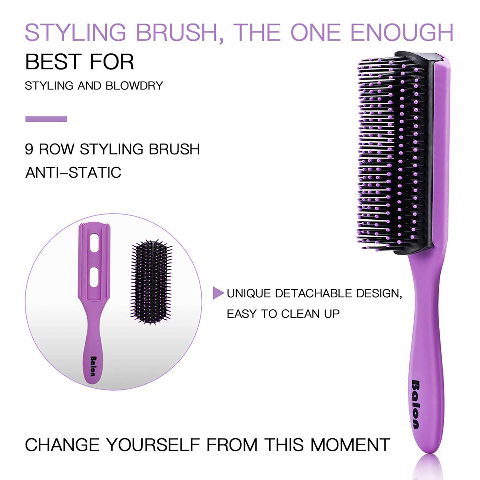4Pcs Hair Brush Set for Women - Detangling Paddle Brush & Comb for Wet or Dry Hair - No Tangle Hair Care for Straight, Long, Thick, Curly & Natural Hair (Purple) - Perfect for Daily Styling, Salon Use & Travel Essentials