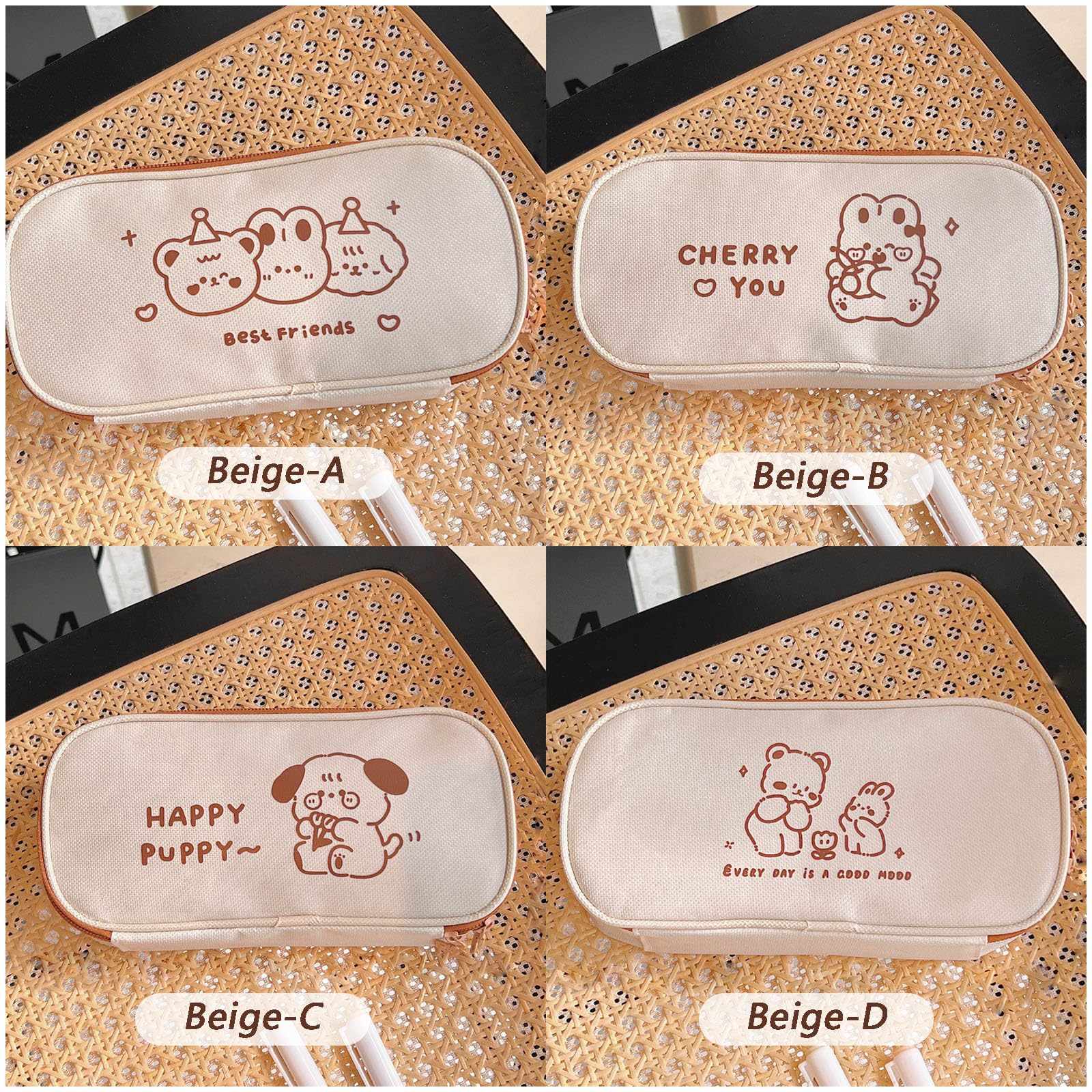 Cute Kawaii Aesthetic Pencil Case for Girls - Beige School Supplies Pencil Holder for Students, Office & Travel Organization | Perfect for Back to School, Work & College Essentials