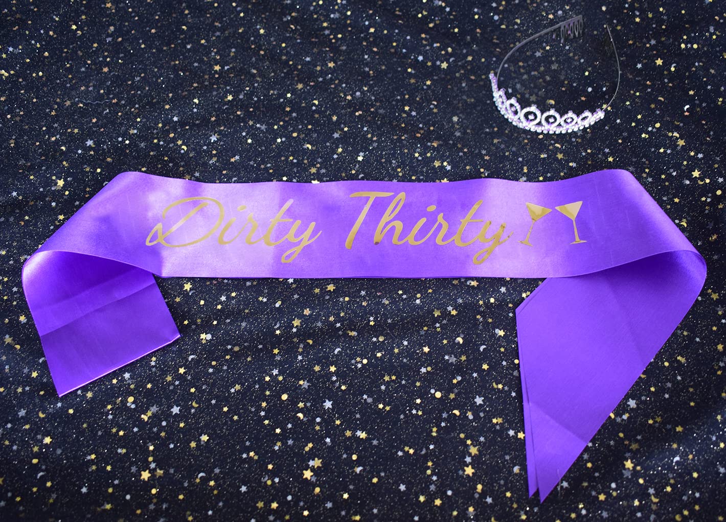 30th Birthday Tiara and Sash Set - Purple Crystal Princess Crown & Satin 'Dirty Thirty' Sash for Women - Perfect for 30th Birthday Parties, Bachelorette Celebrations & Milestone Events