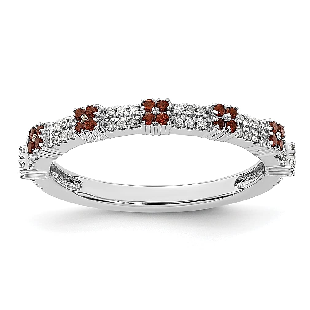 925 Sterling Silver Red Garnet & Diamond Stackable Ring - January Birthstone Jewelry for Women | Elegant Stackable Band, Perfect Gift for Her | Ideal for Weddings, Anniversaries & Everyday Wear